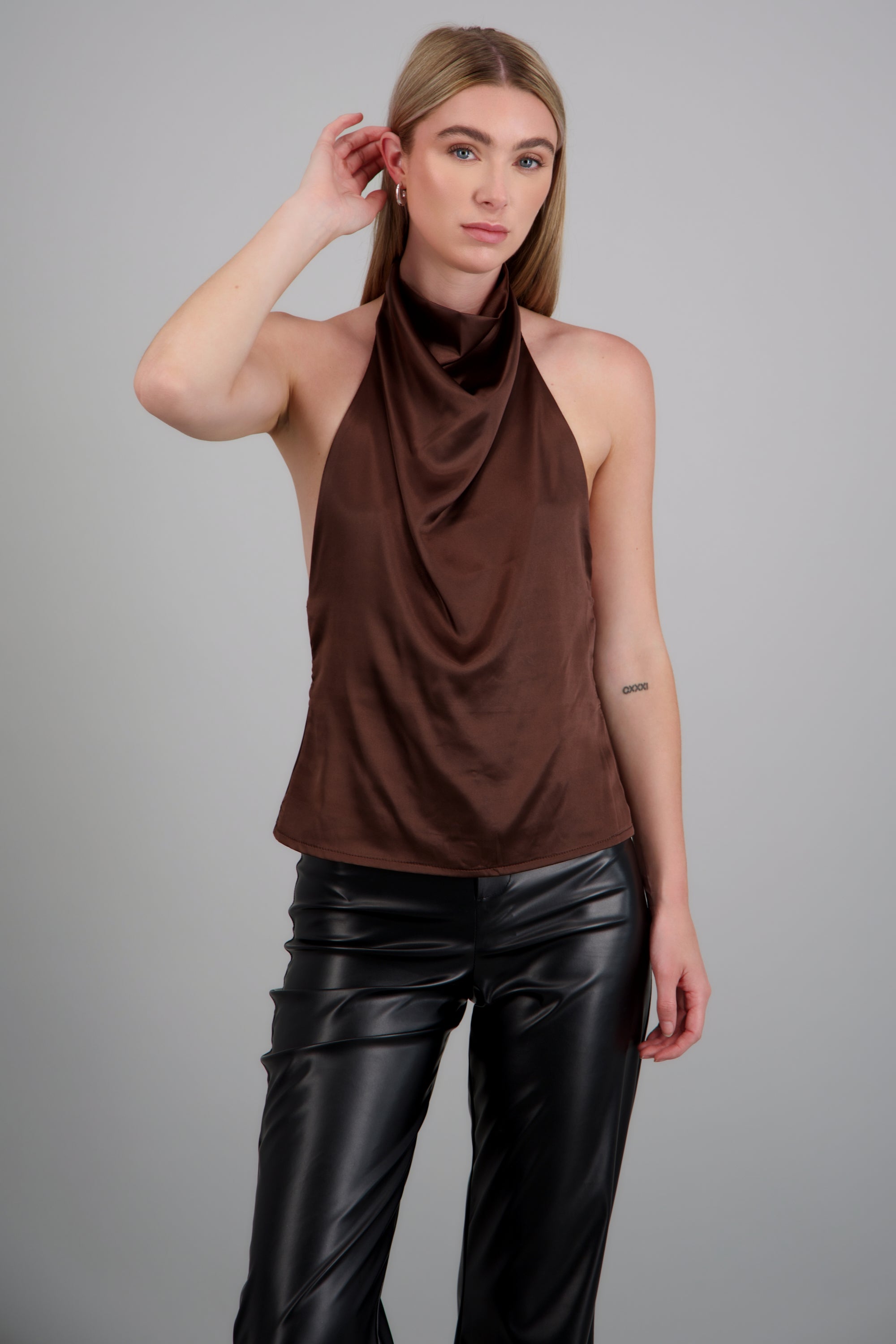 Top de satin halter CHOCOLATE