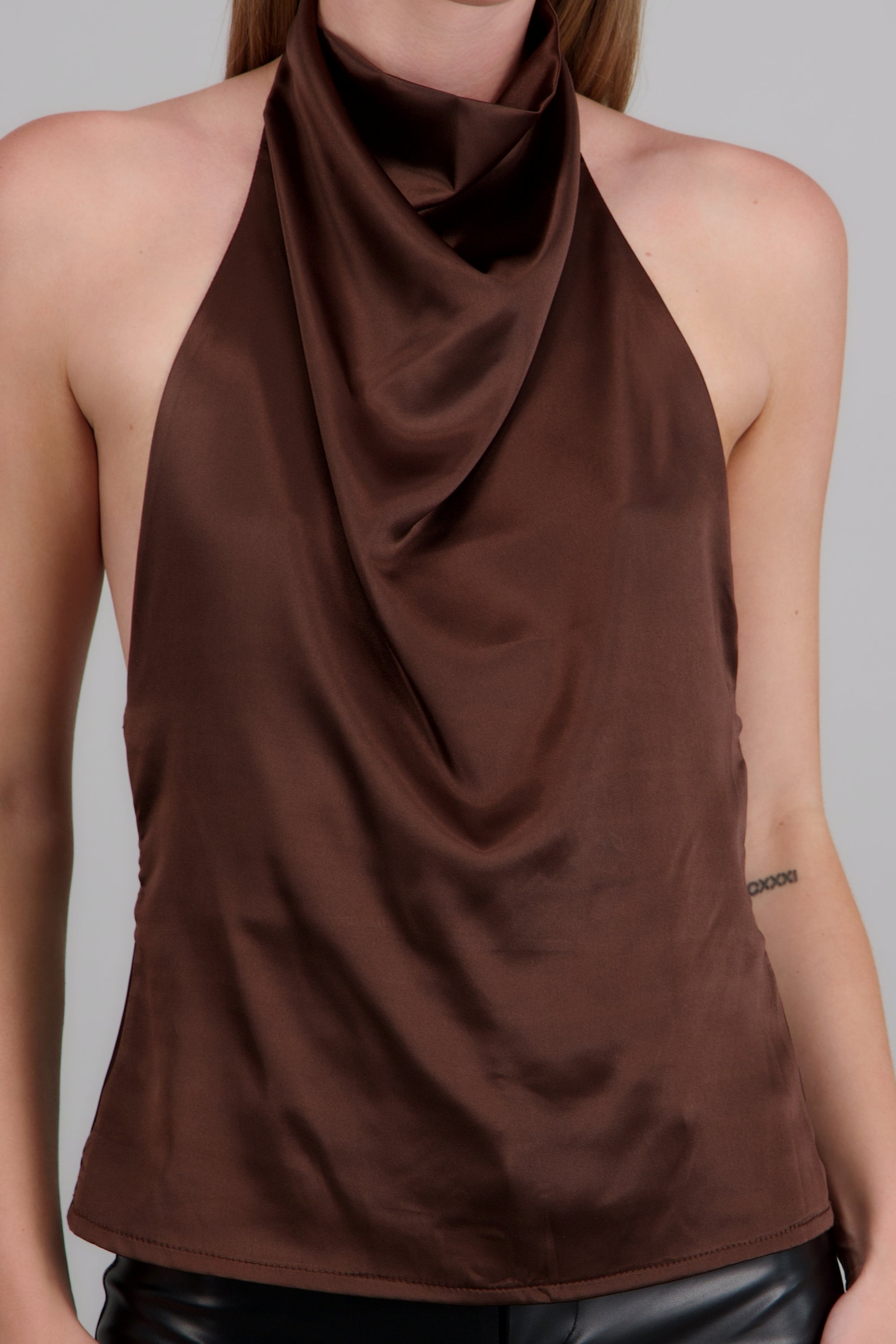 Top de satin halter CHOCOLATE