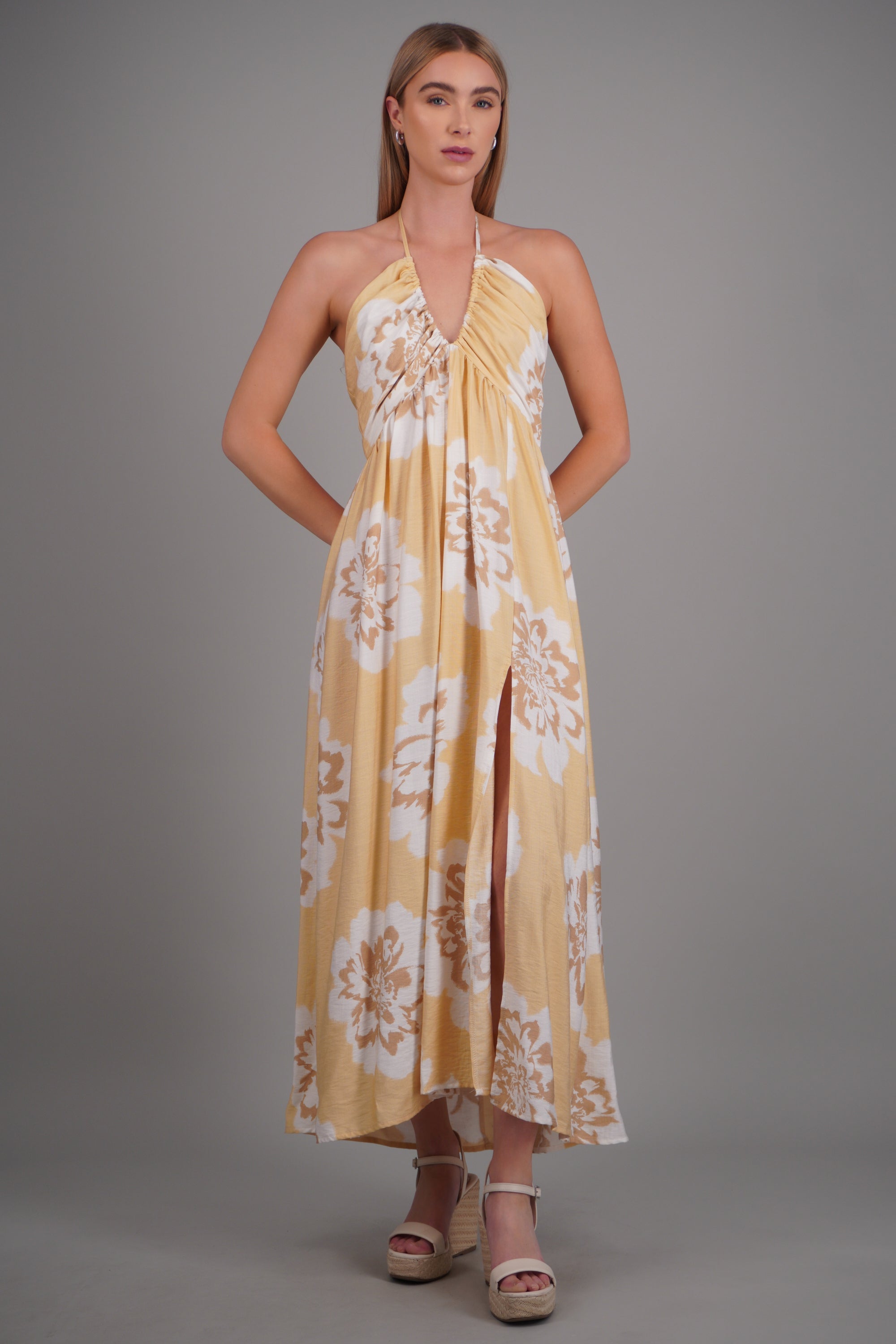 Vestido maxi estampado flores AMARILLO COMBO