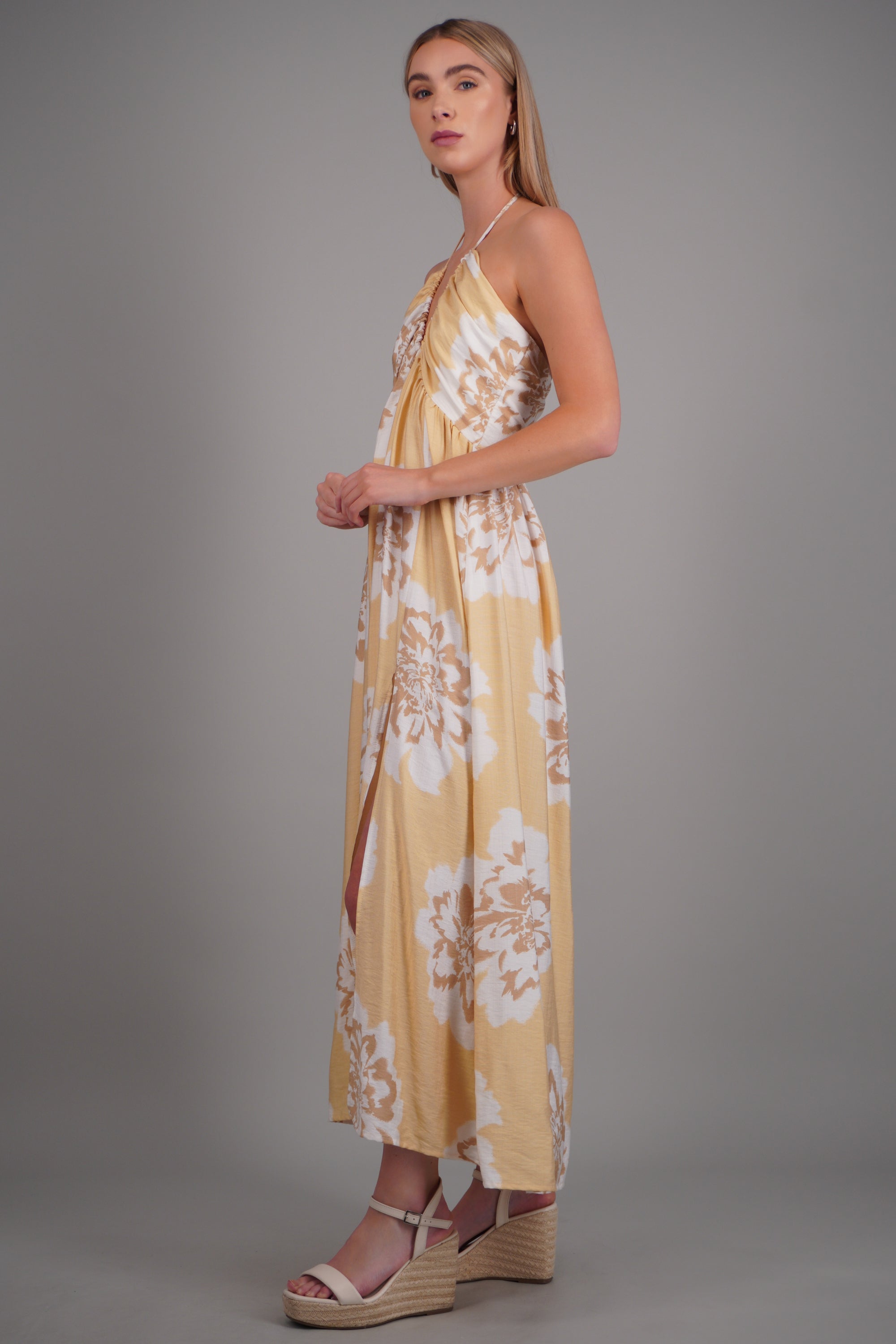 Vestido maxi estampado flores AMARILLO COMBO