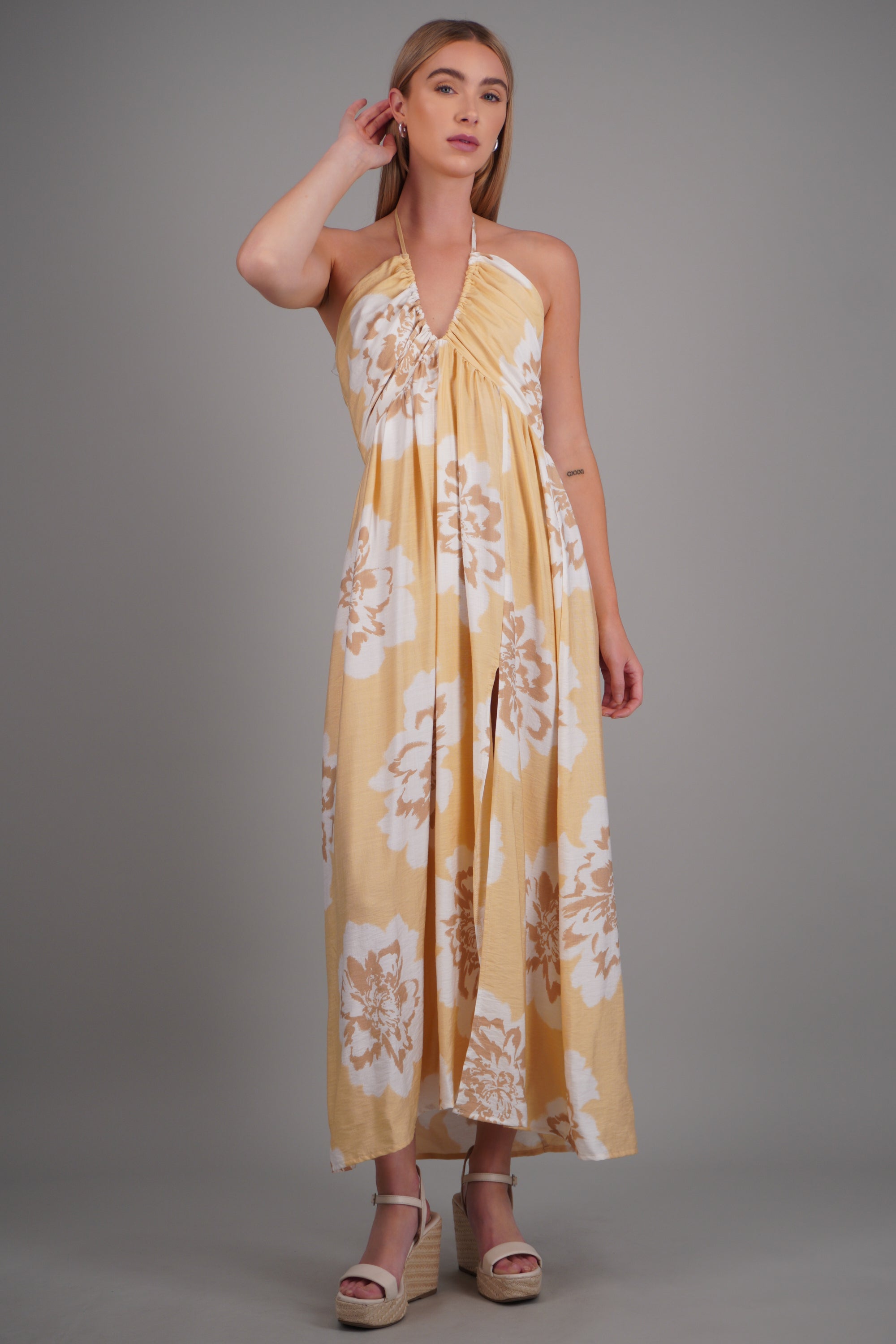 Vestido maxi estampado flores AMARILLO COMBO