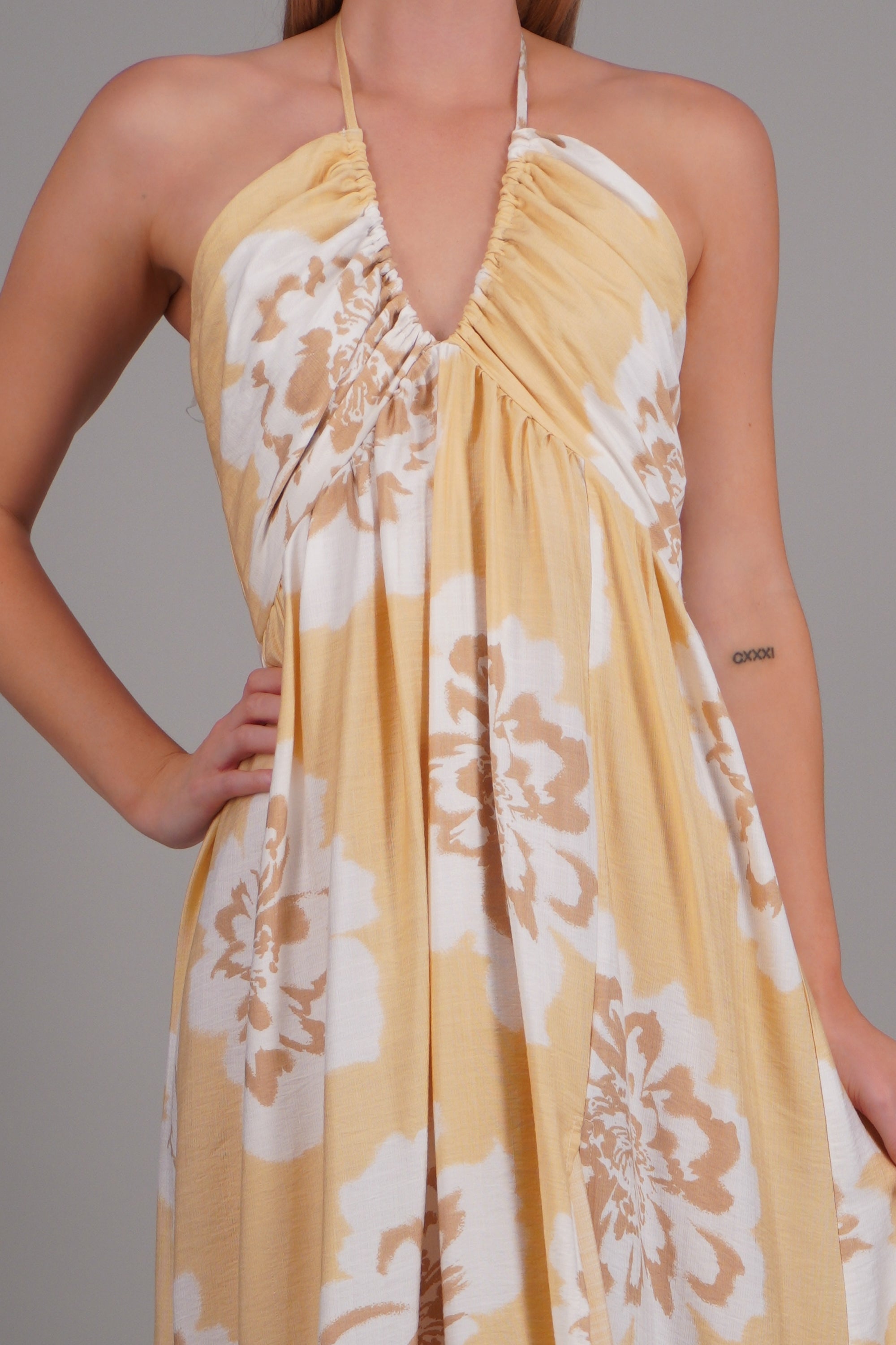 Vestido maxi estampado flores AMARILLO COMBO