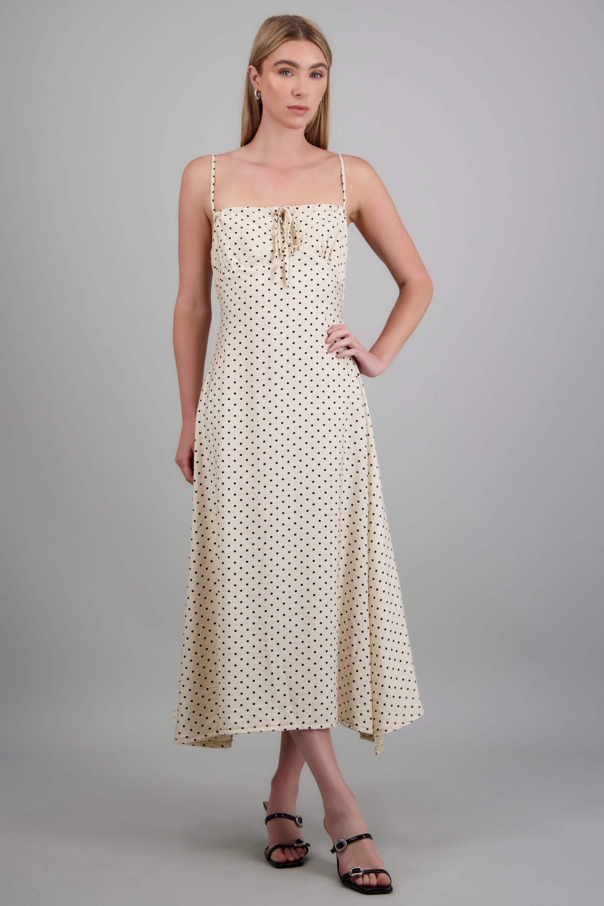 Vestido midi tirantes polka dots HUESO COMBO
