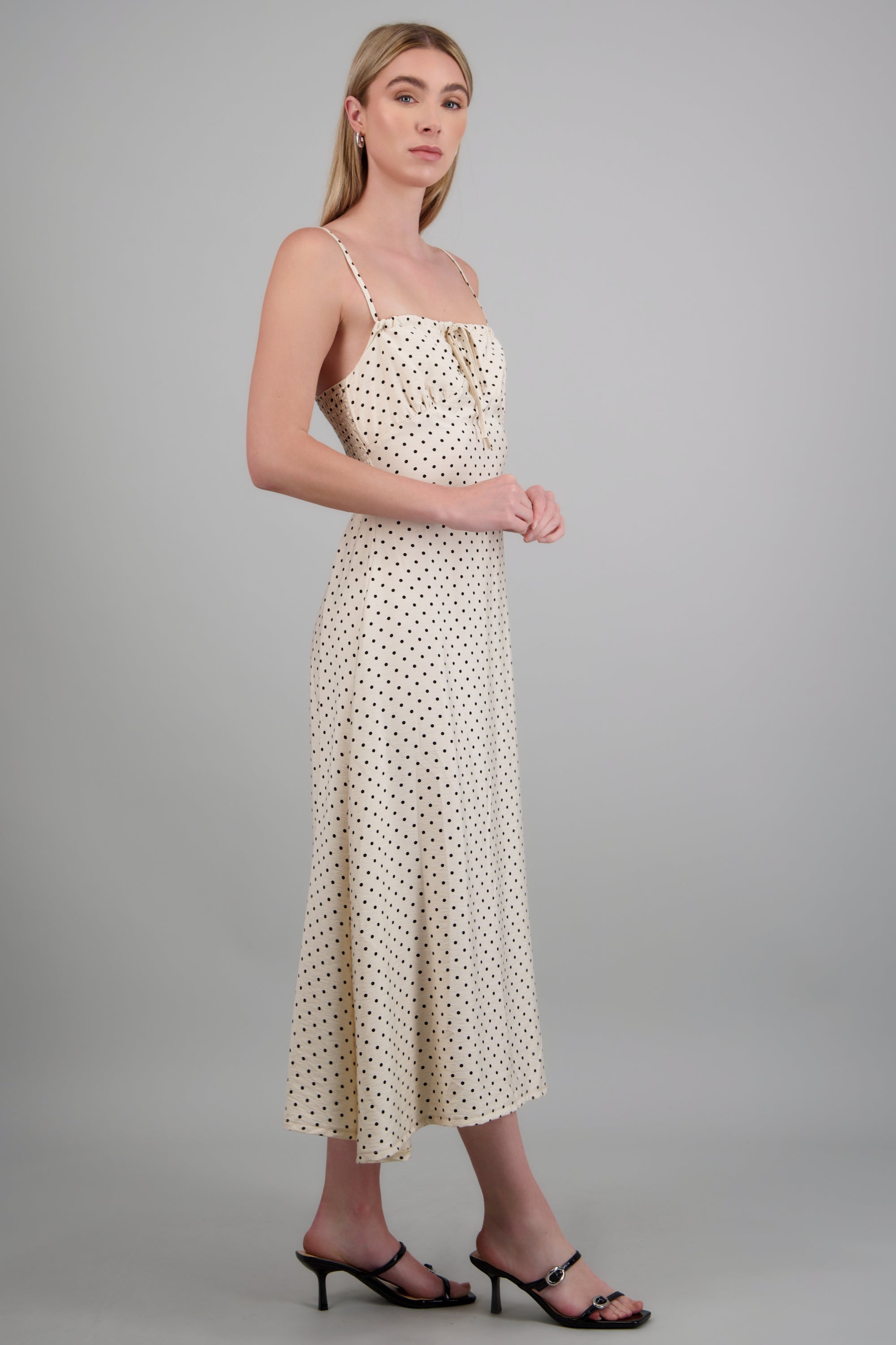Vestido midi tirantes polka dots HUESO COMBO