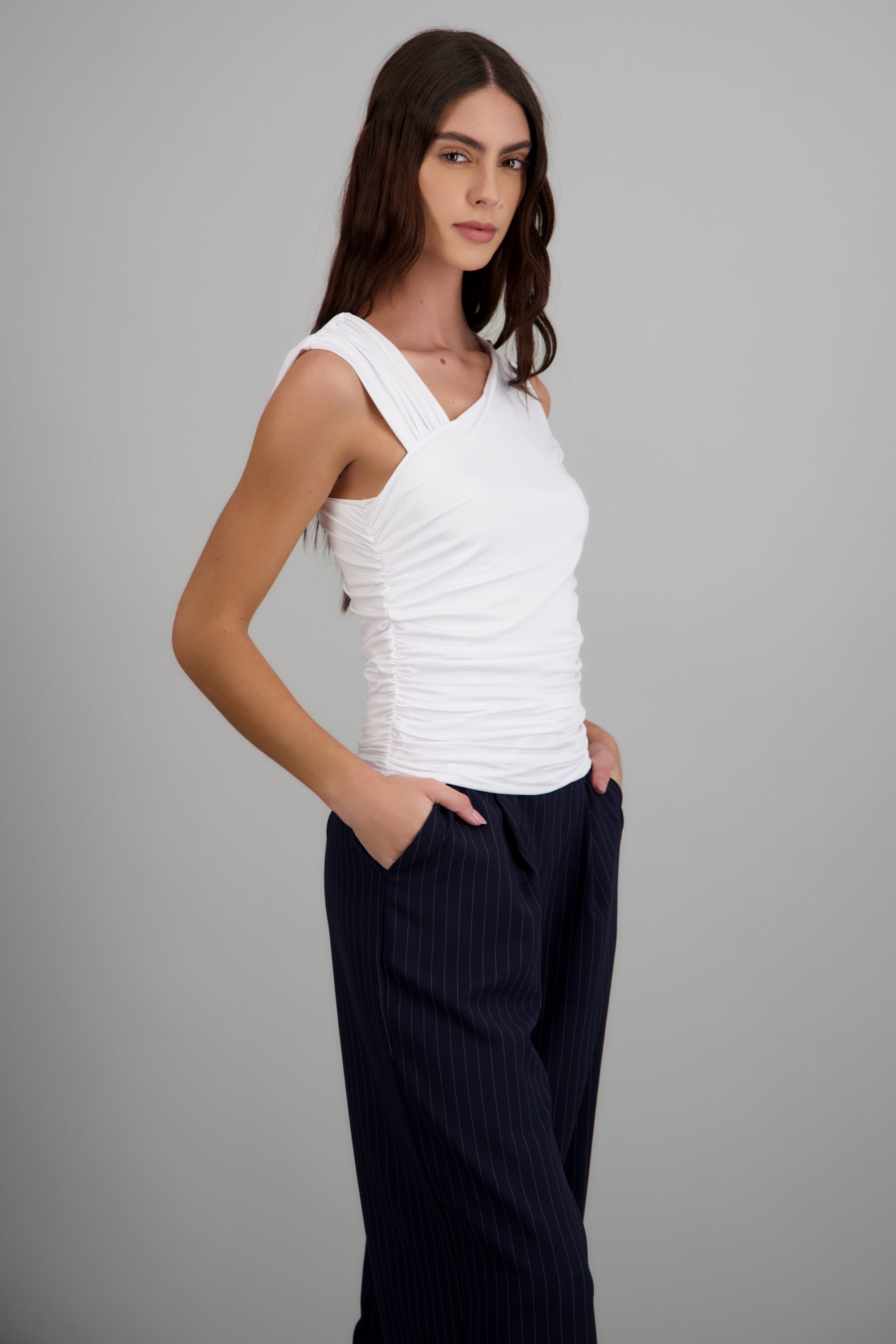 Top asimetrico drapeado BLANCO