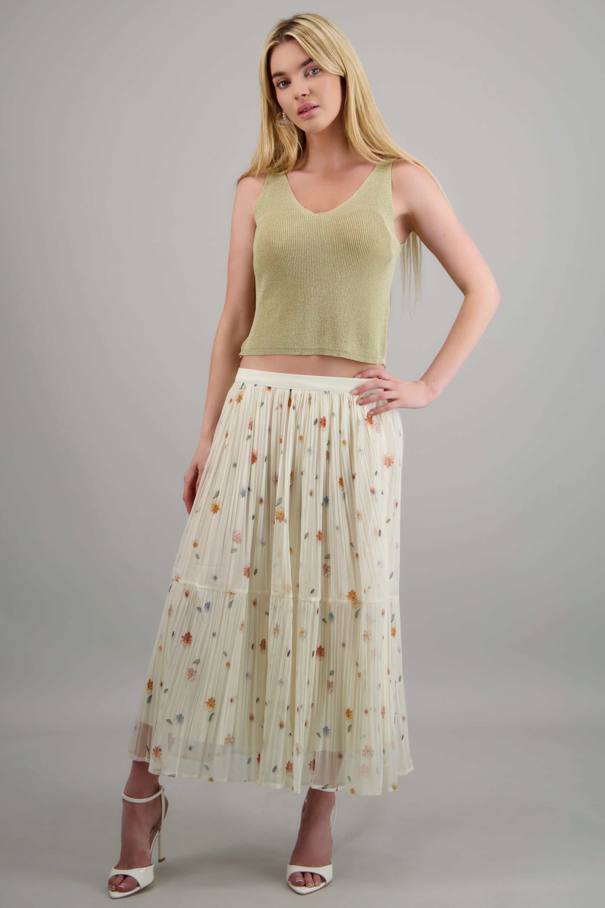 Maxi falda flores minis BLANCO COMBO