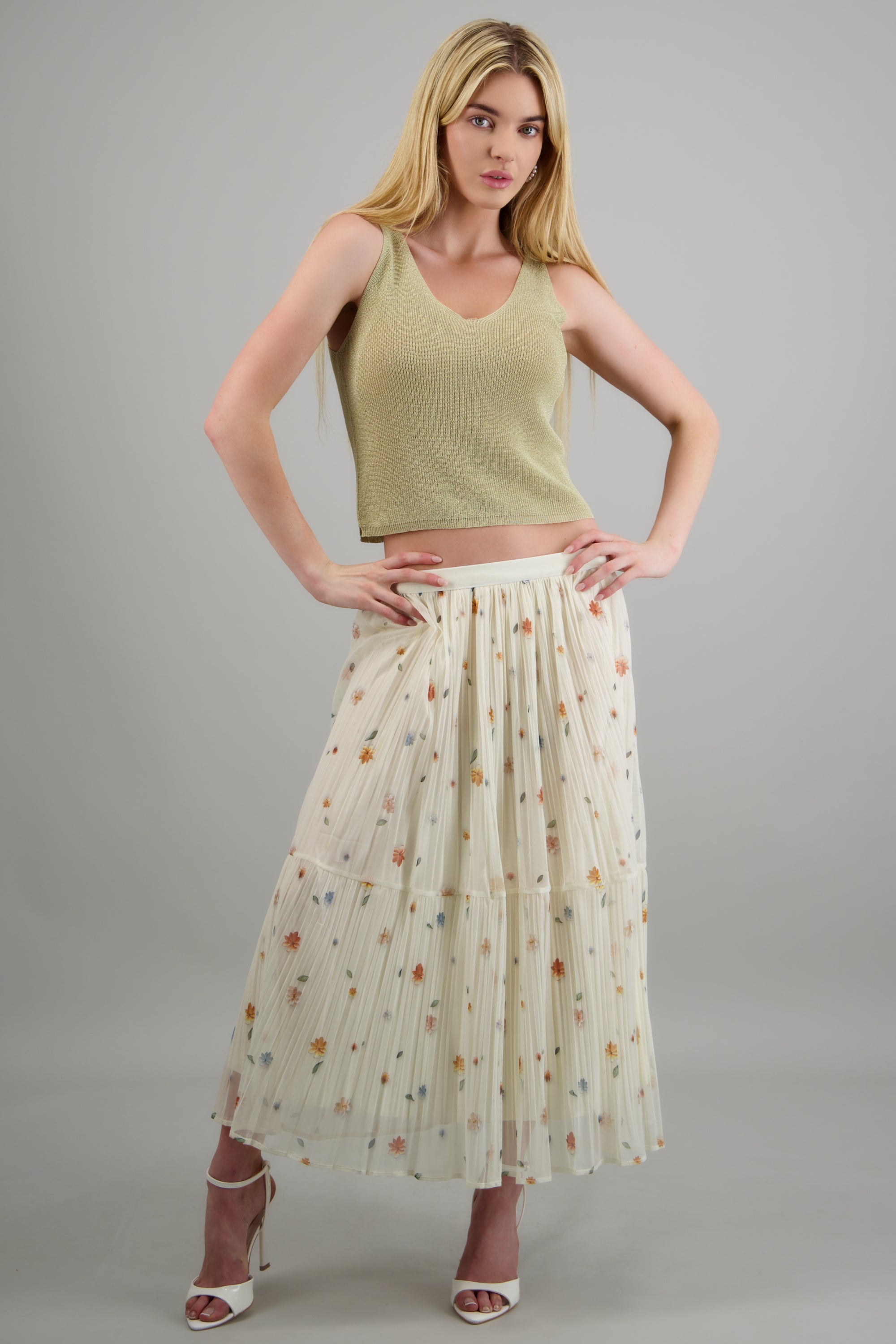 Maxi falda flores minis BLANCO COMBO