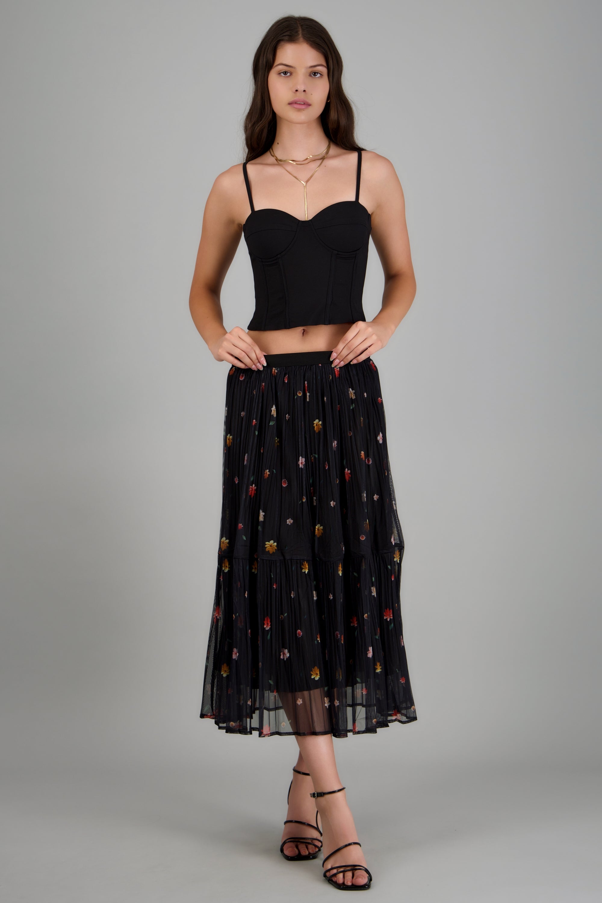 Maxi falda flores minis NEGRO COMBO