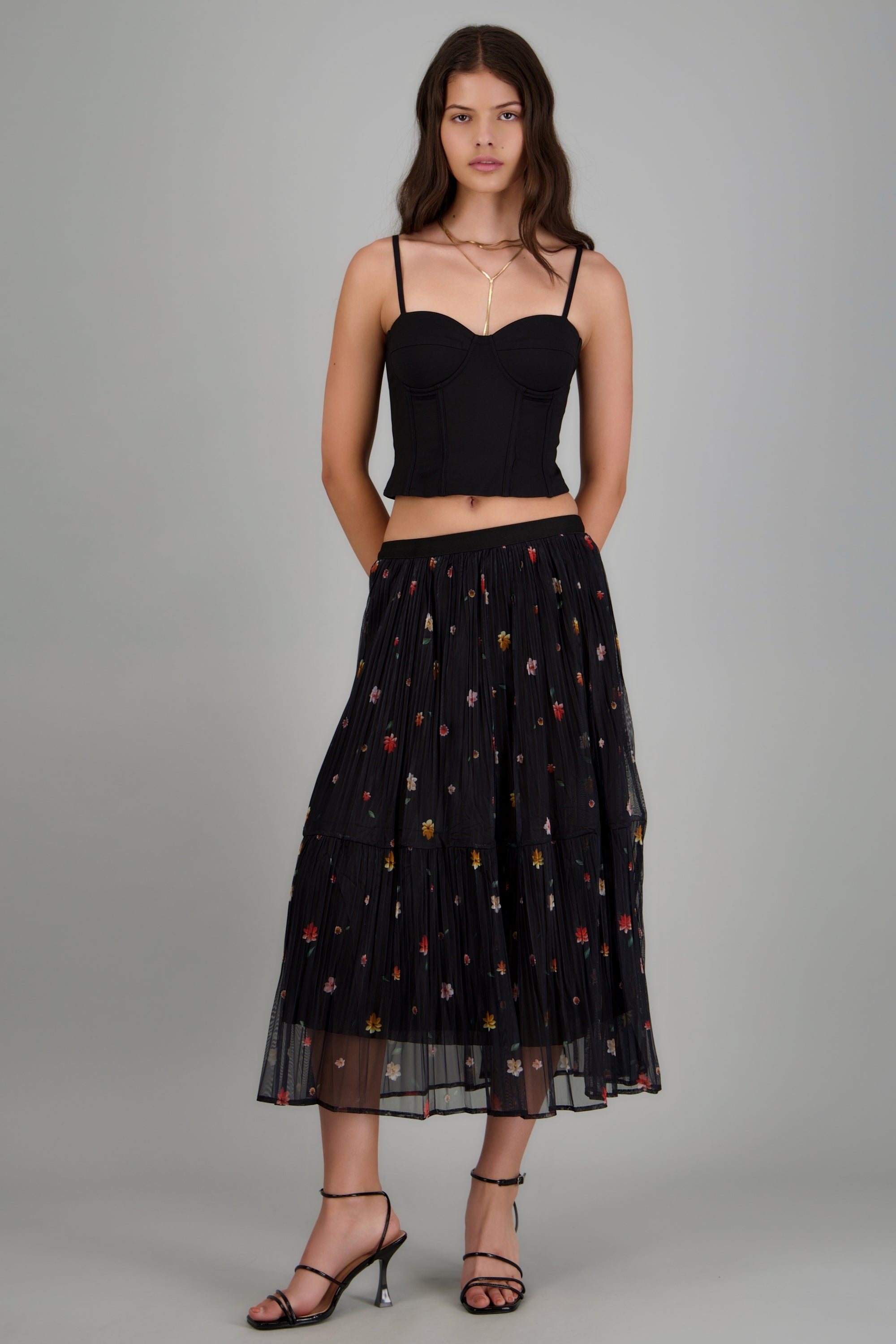 Maxi falda flores minis NEGRO COMBO