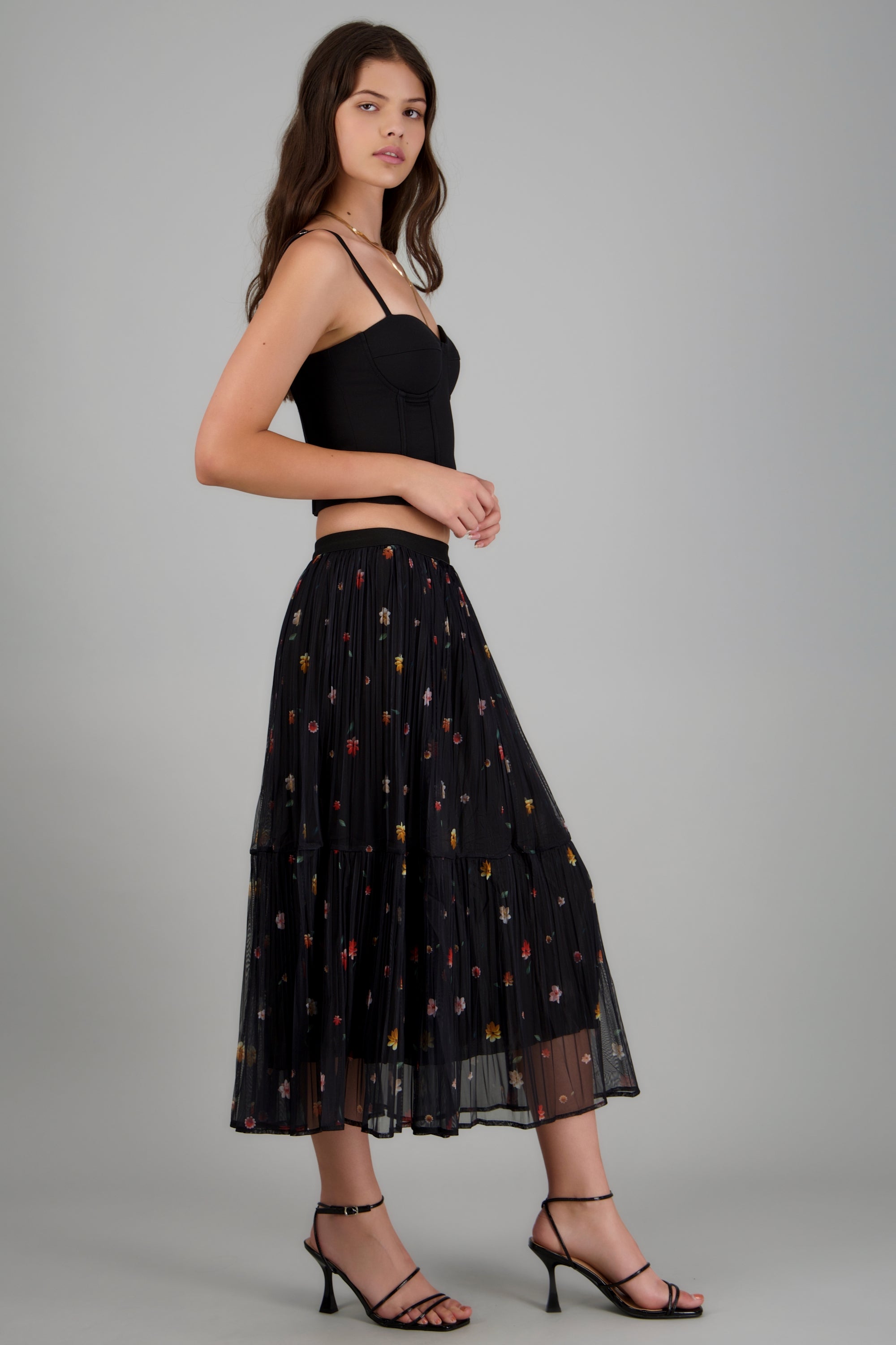Maxi falda flores minis NEGRO COMBO