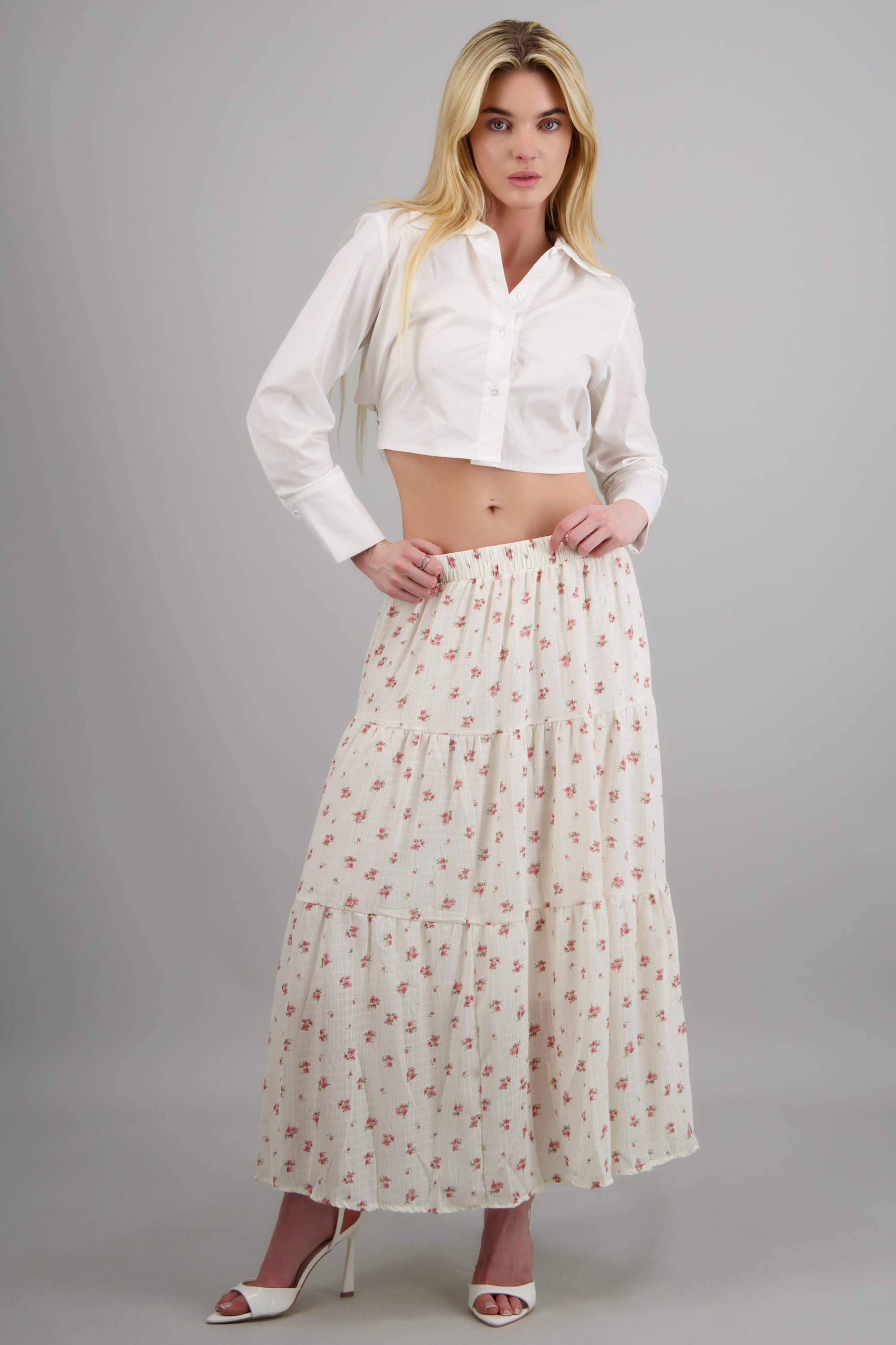 Maxi falda flores minis BLANCO COMBO