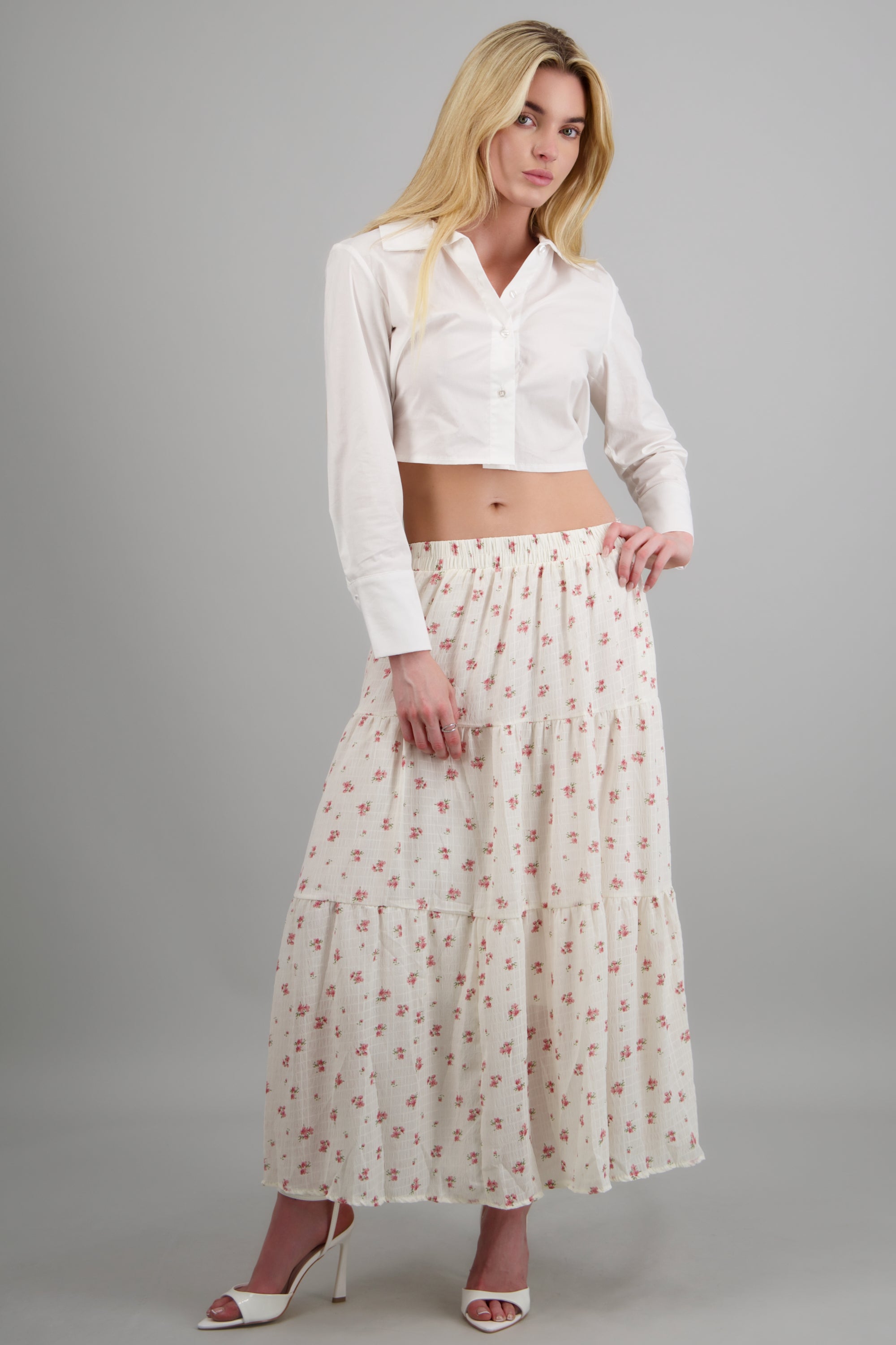 Maxi falda flores minis BLANCO COMBO