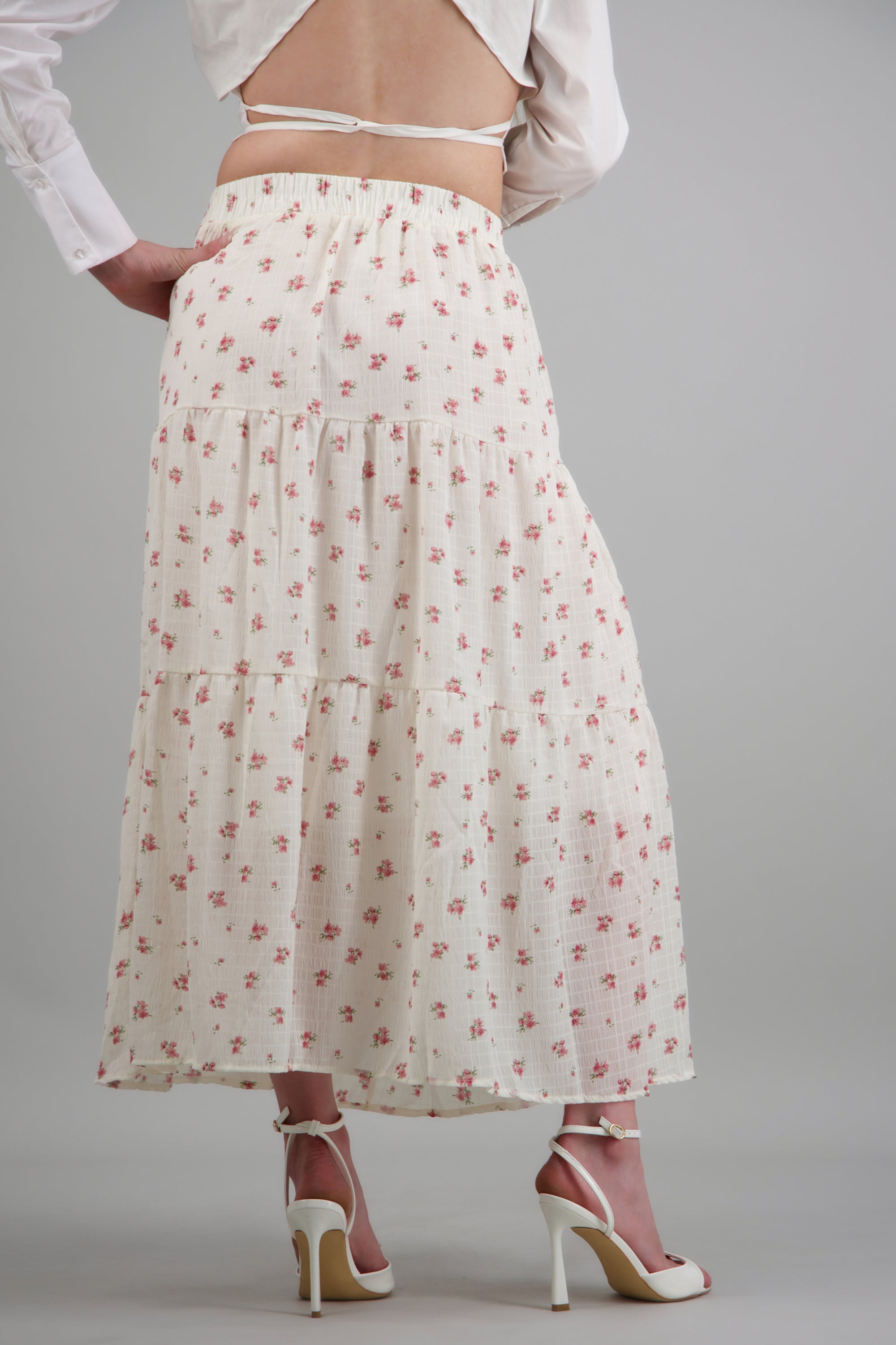 Maxi falda flores minis BLANCO COMBO