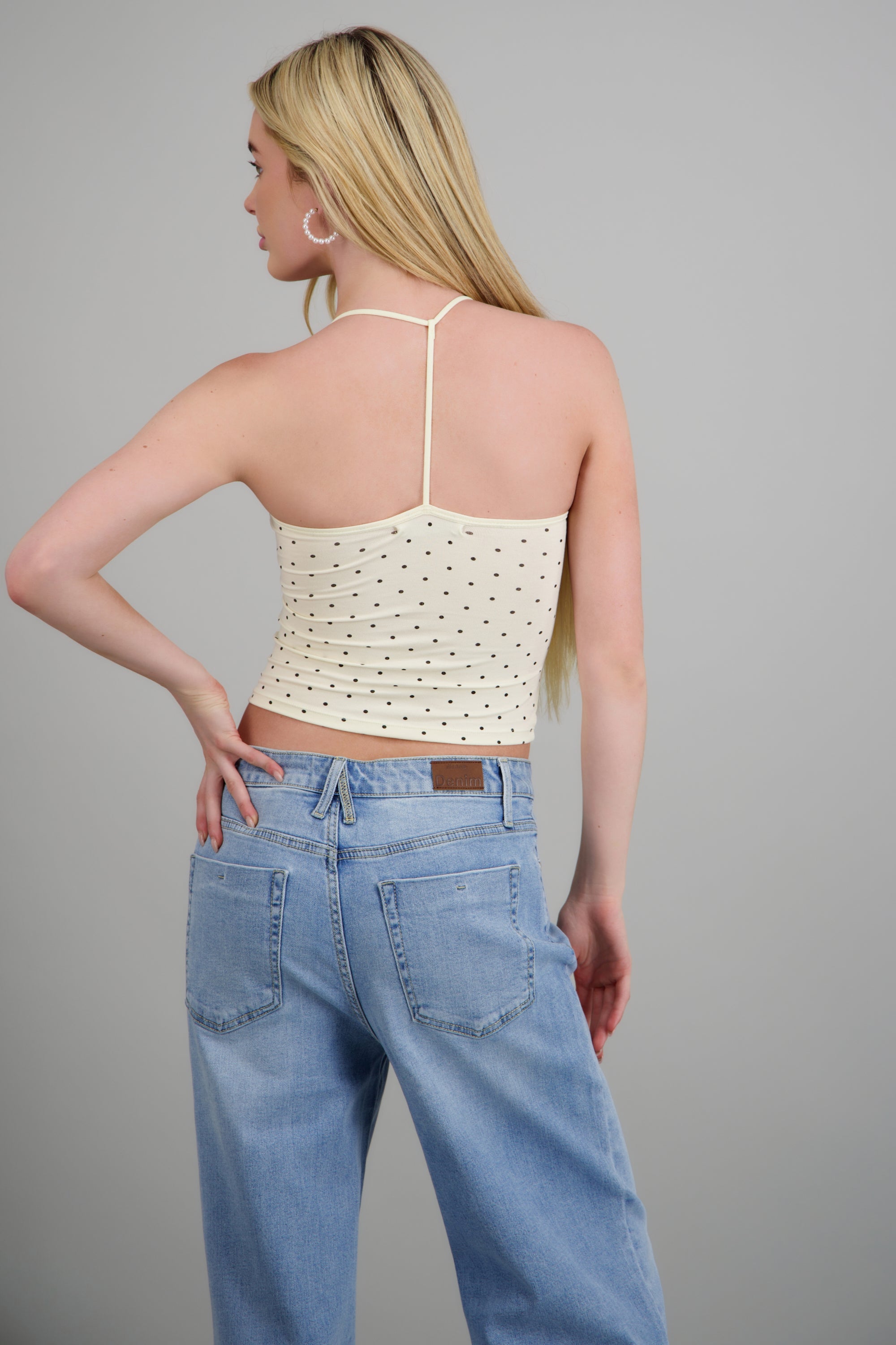 Top tirantes polka dots con copas HUESO COMBO