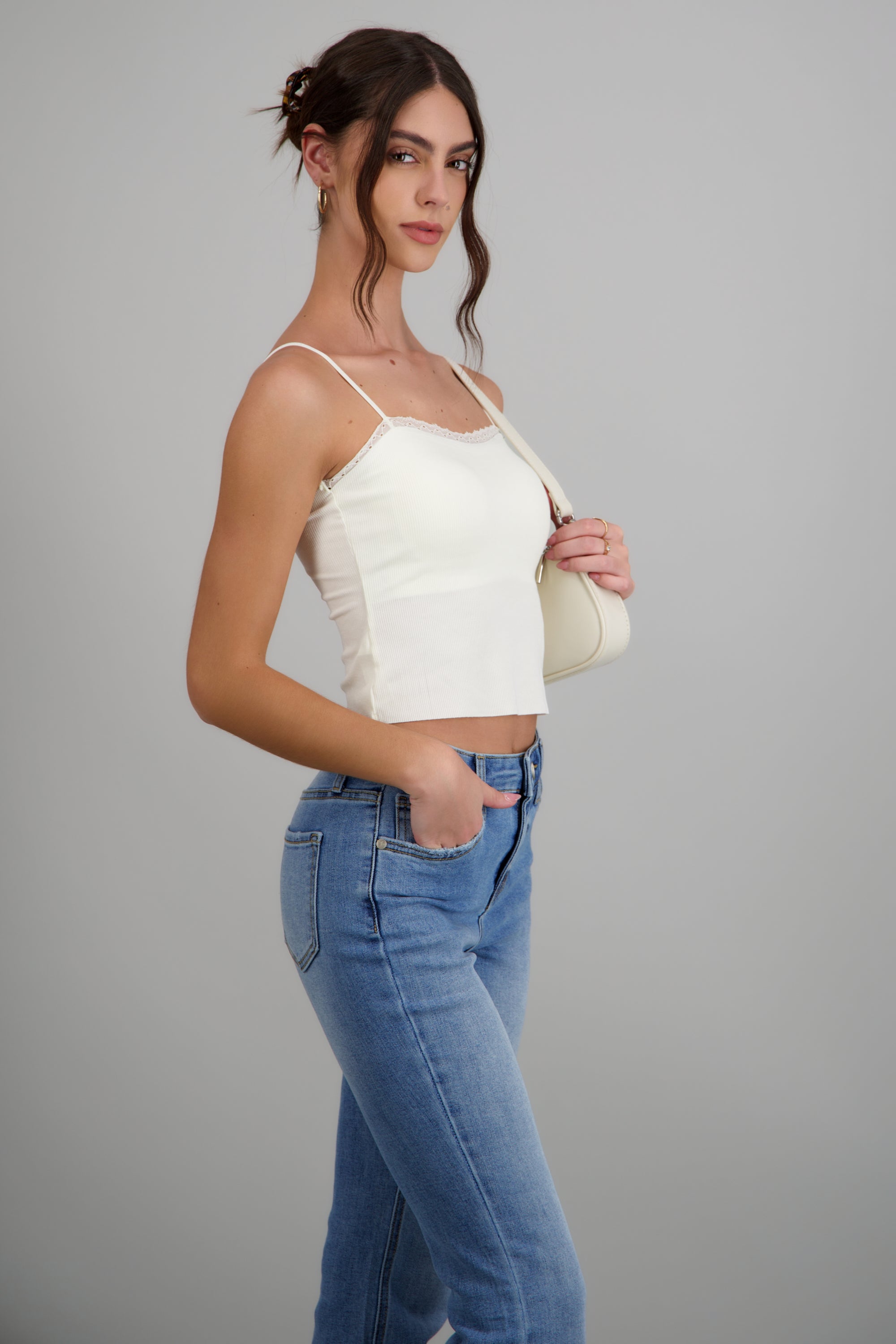 Top rib detalle encaje BLANCO