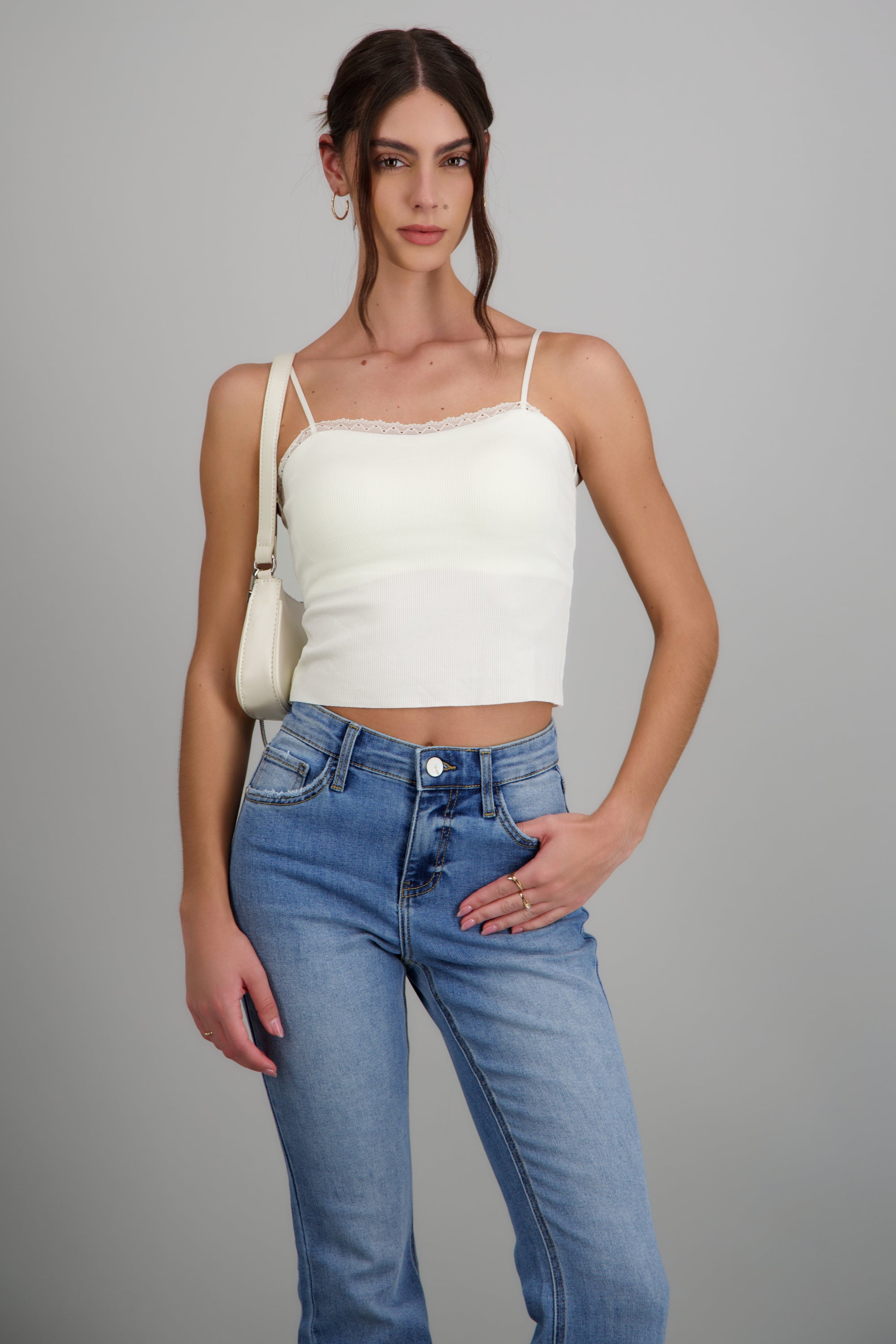 Top rib detalle encaje BLANCO