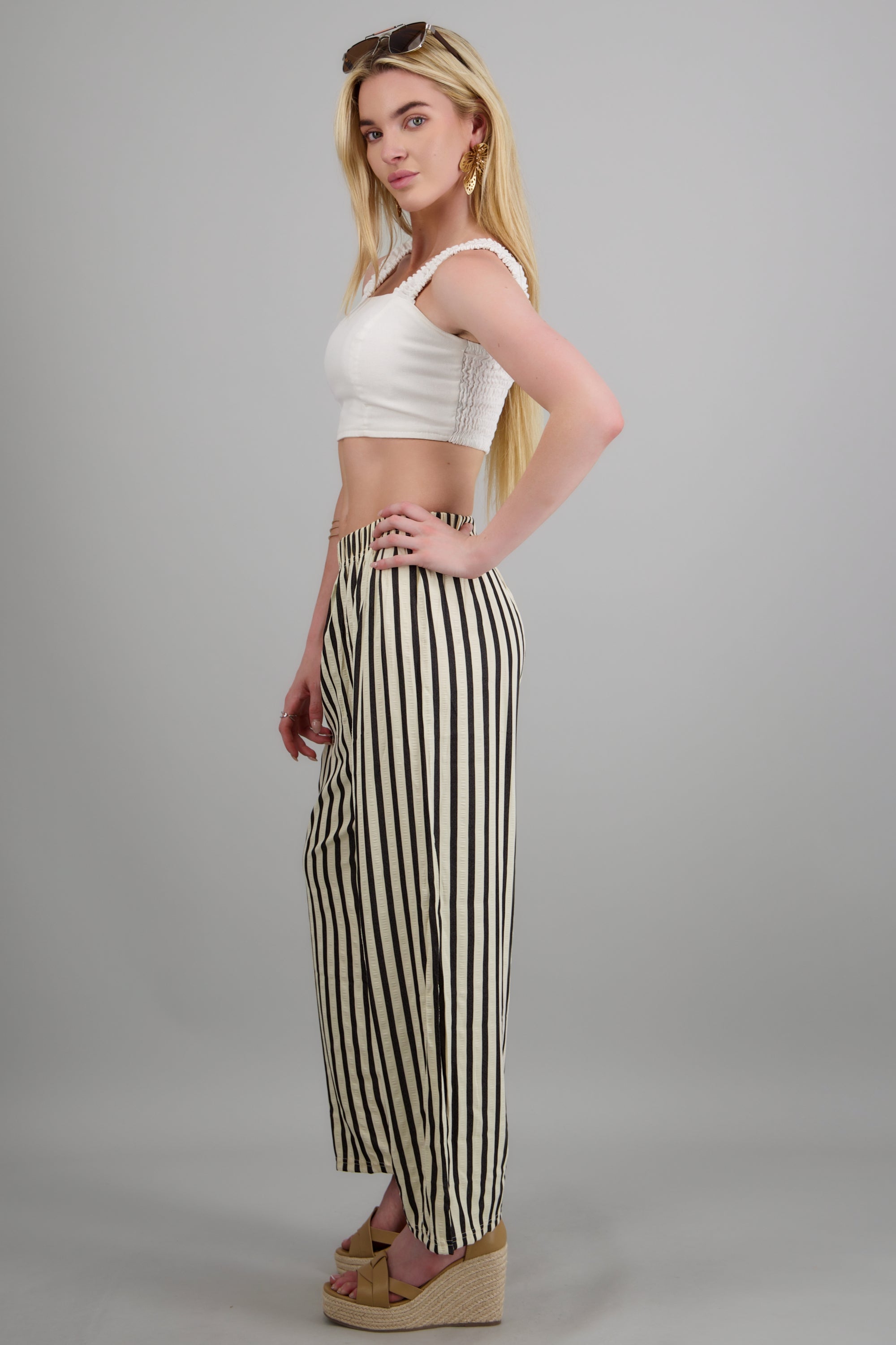 Pantalones amplios rayas tela con textura NEGRO COMBO