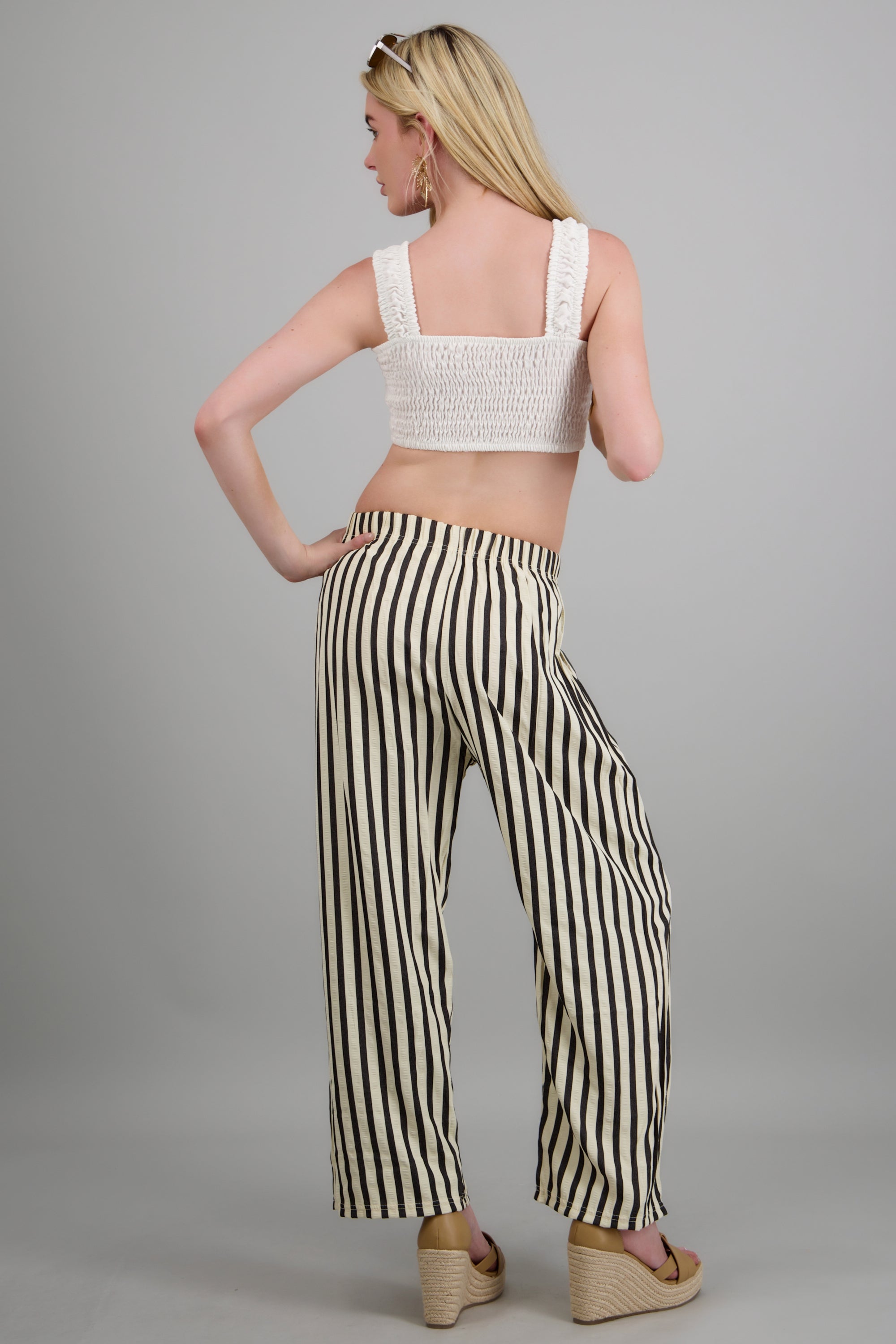 Pantalones amplios rayas tela con textura NEGRO COMBO