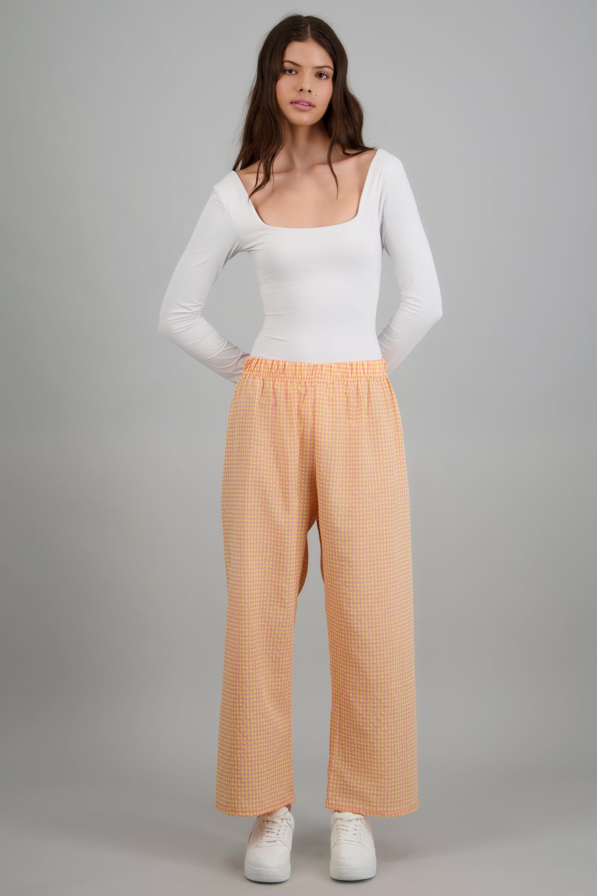 Pantalones mini cuadros pierna amplia AMARILLO COMBO