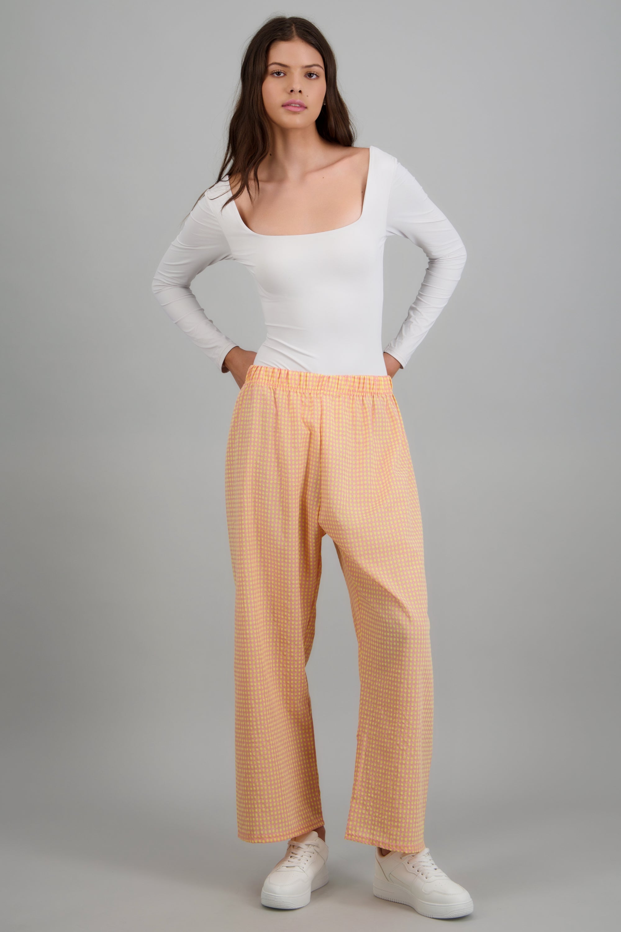 Pantalones mini cuadros pierna amplia AMARILLO COMBO