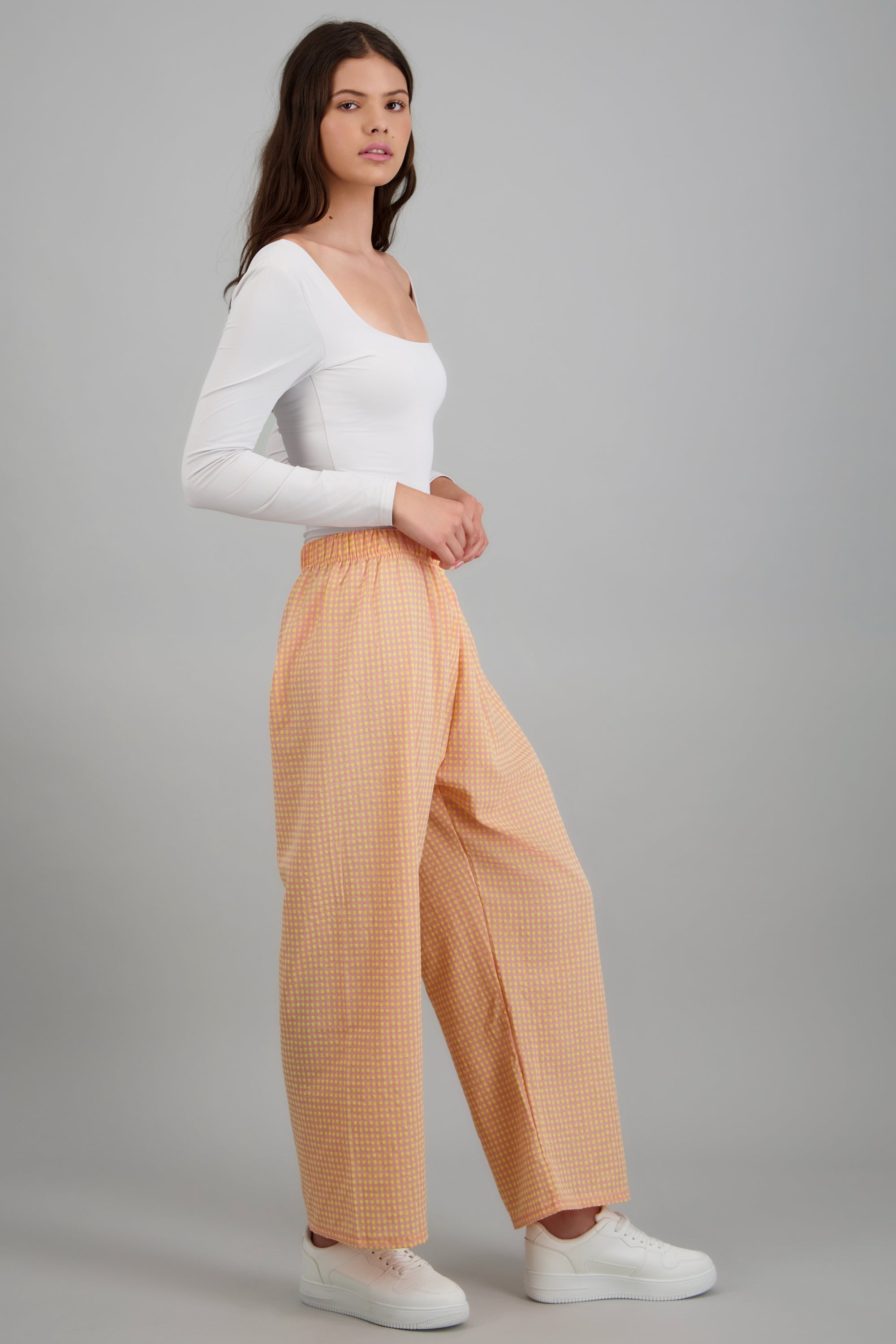 Pantalones mini cuadros pierna amplia AMARILLO COMBO