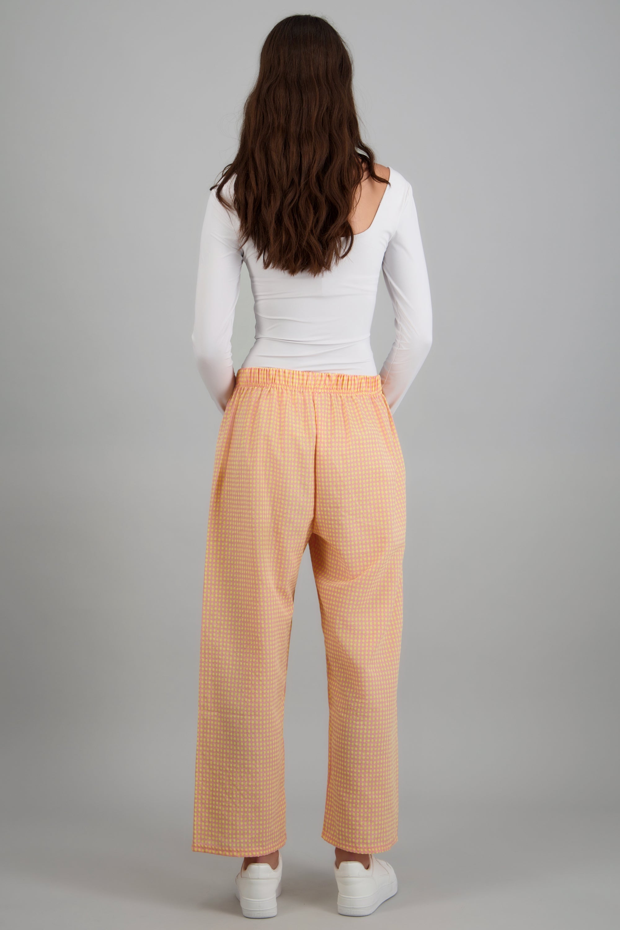 Pantalones mini cuadros pierna amplia AMARILLO COMBO