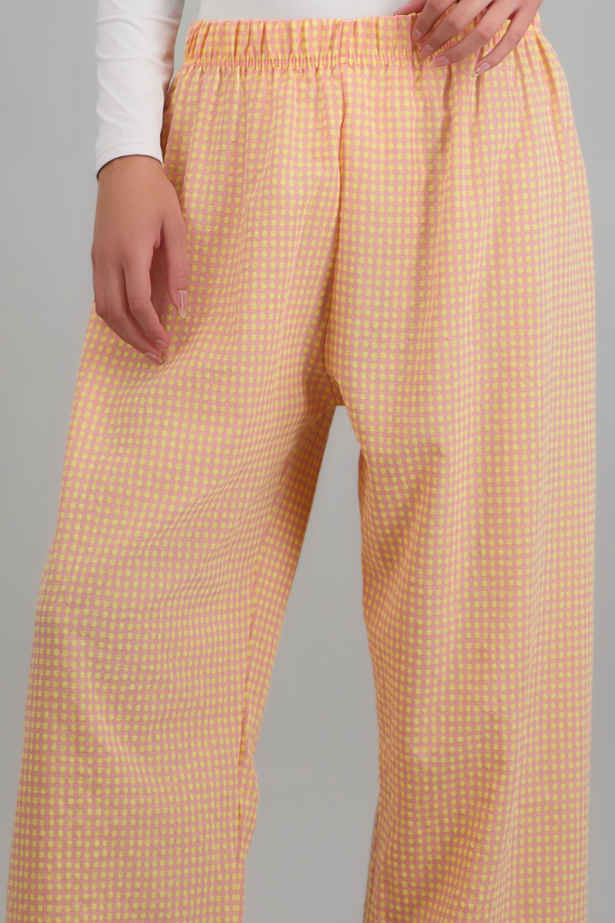 Pantalones mini cuadros pierna amplia AMARILLO COMBO