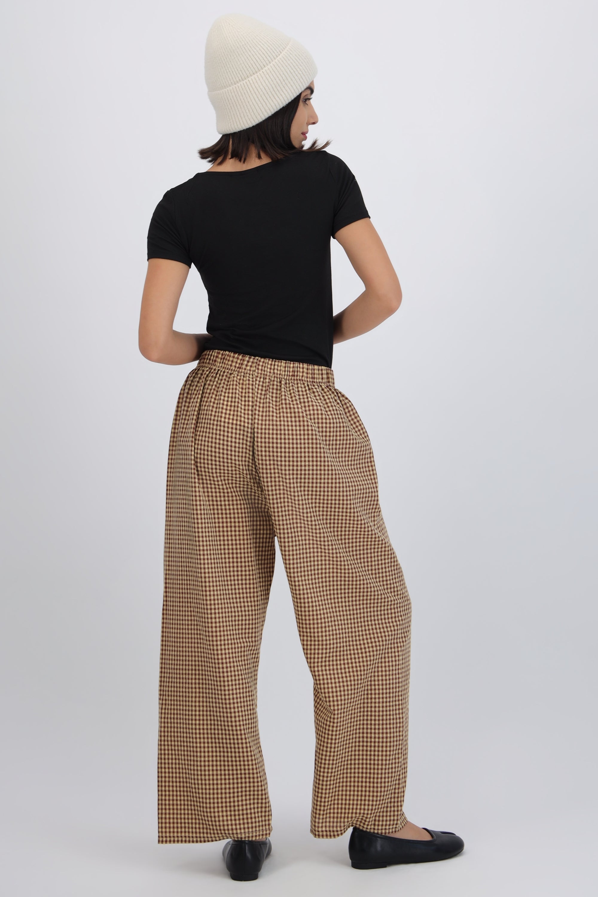 Pantalones mini cuadros pierna amplia CAFE COMBO