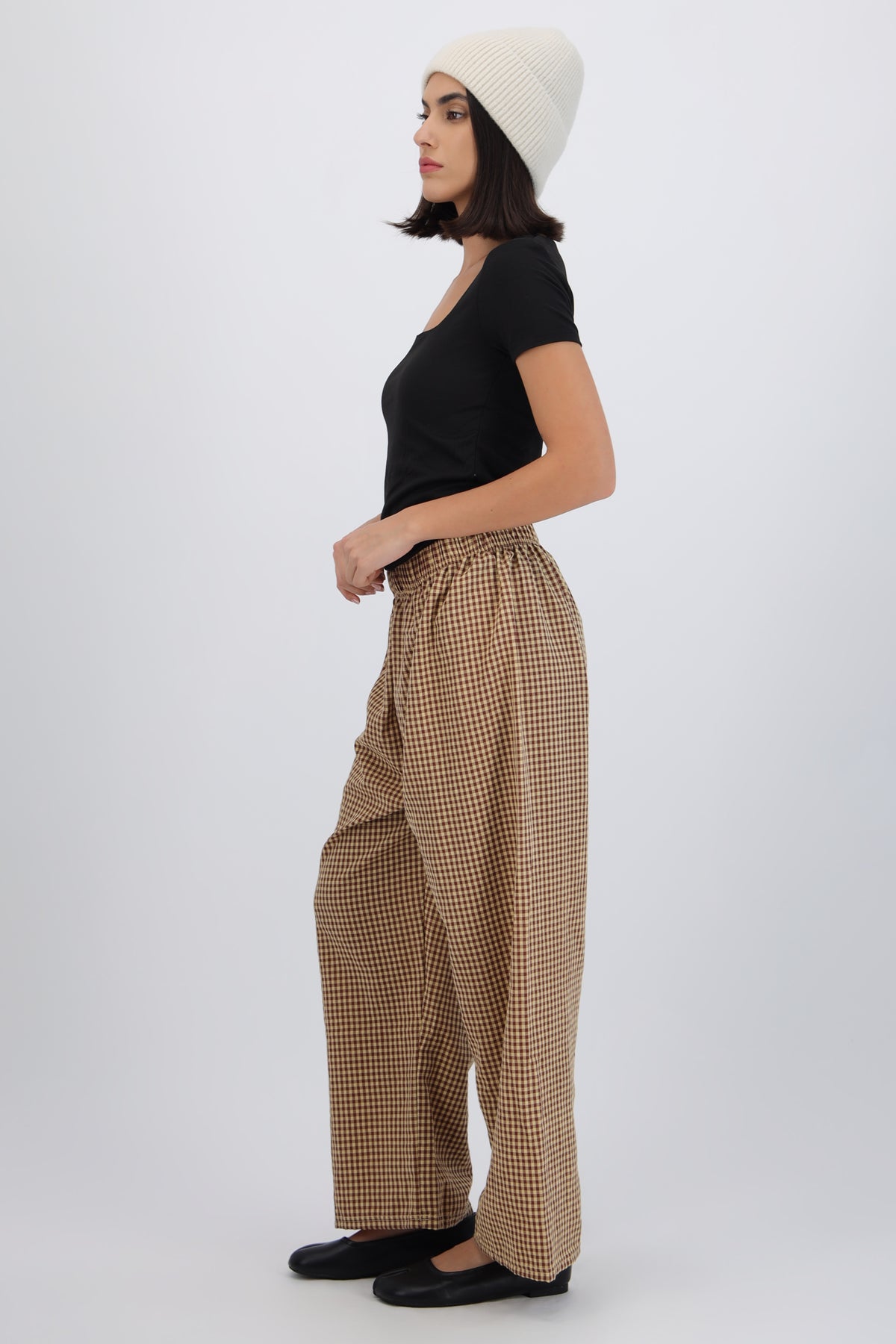 Pantalones mini cuadros pierna amplia CAFE COMBO