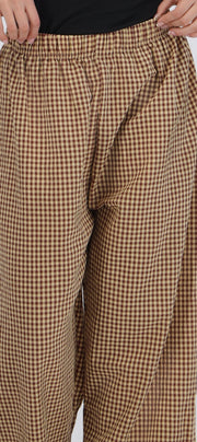Pantalones mini cuadros pierna amplia