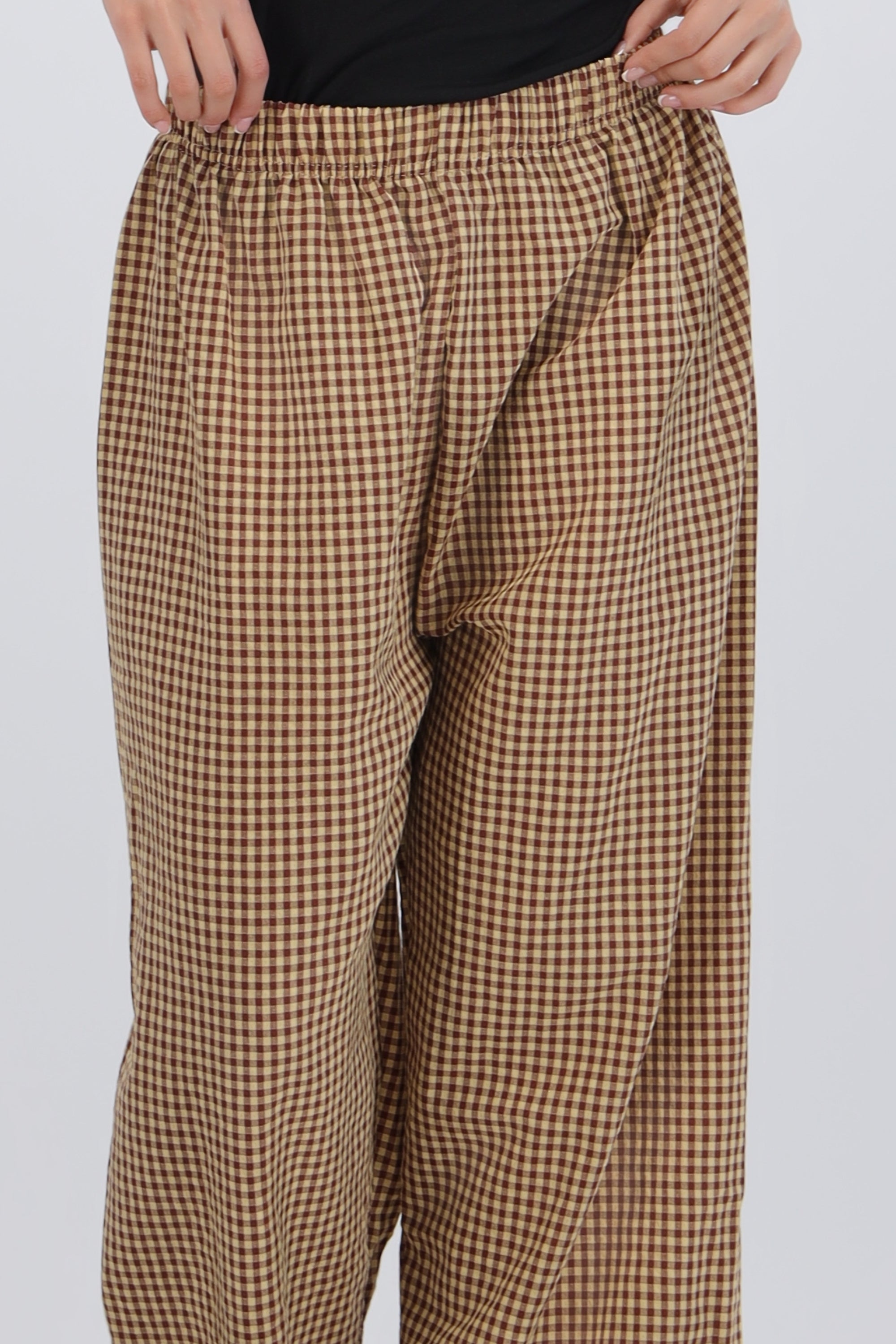 Pantalones mini cuadros pierna amplia CAFE COMBO