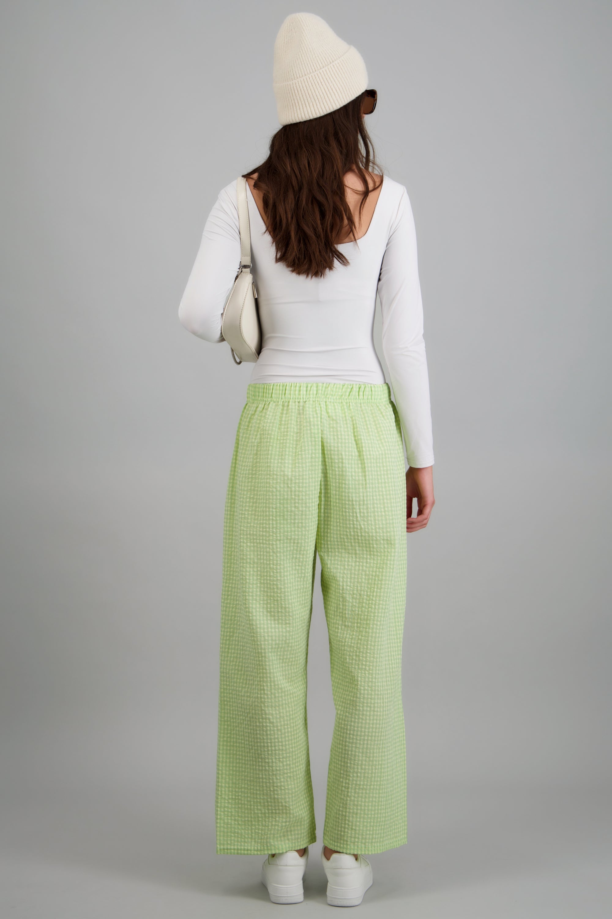 Pantalones mini cuadros pierna amplia VERDE COMBO