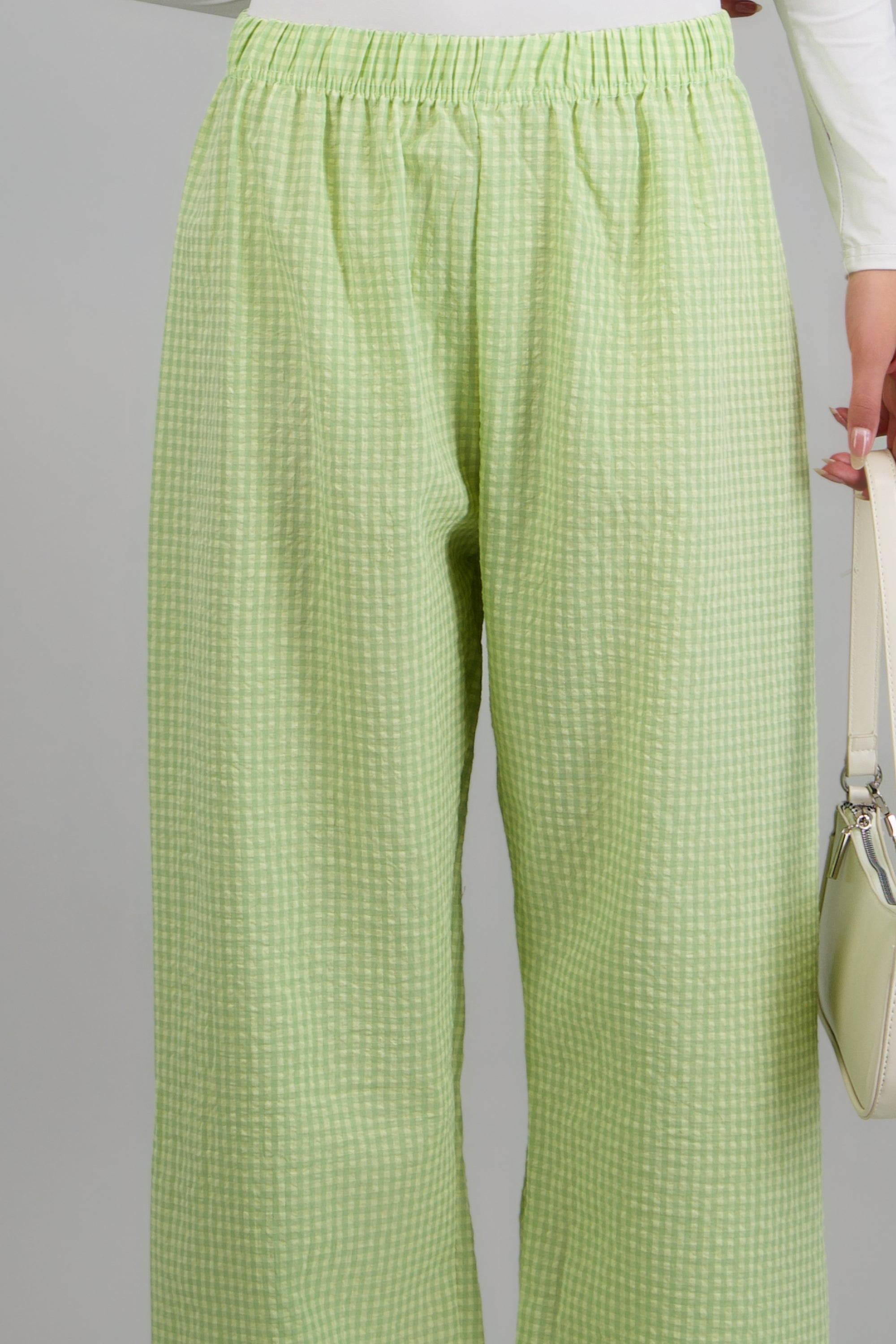 Pantalones mini cuadros pierna amplia VERDE COMBO