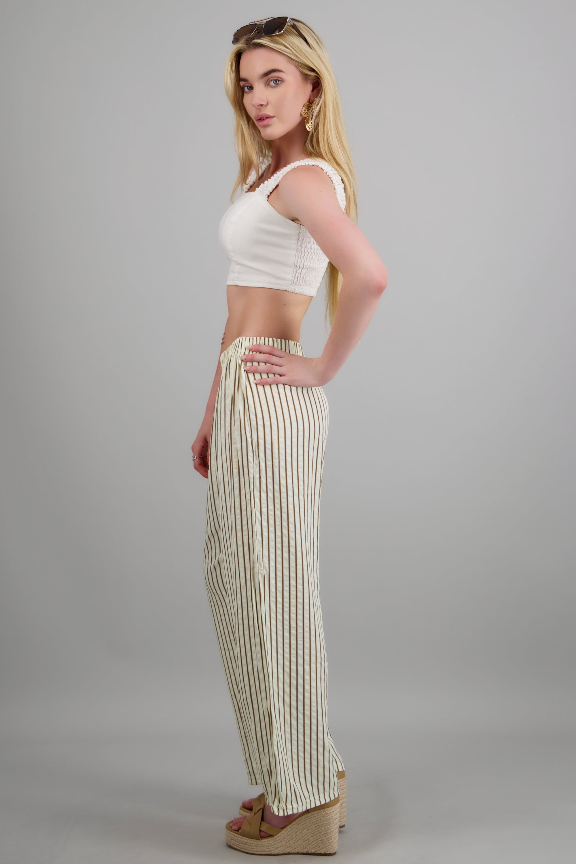 Pantalones rayas delgadas tela con textura AMARILLO COMBO