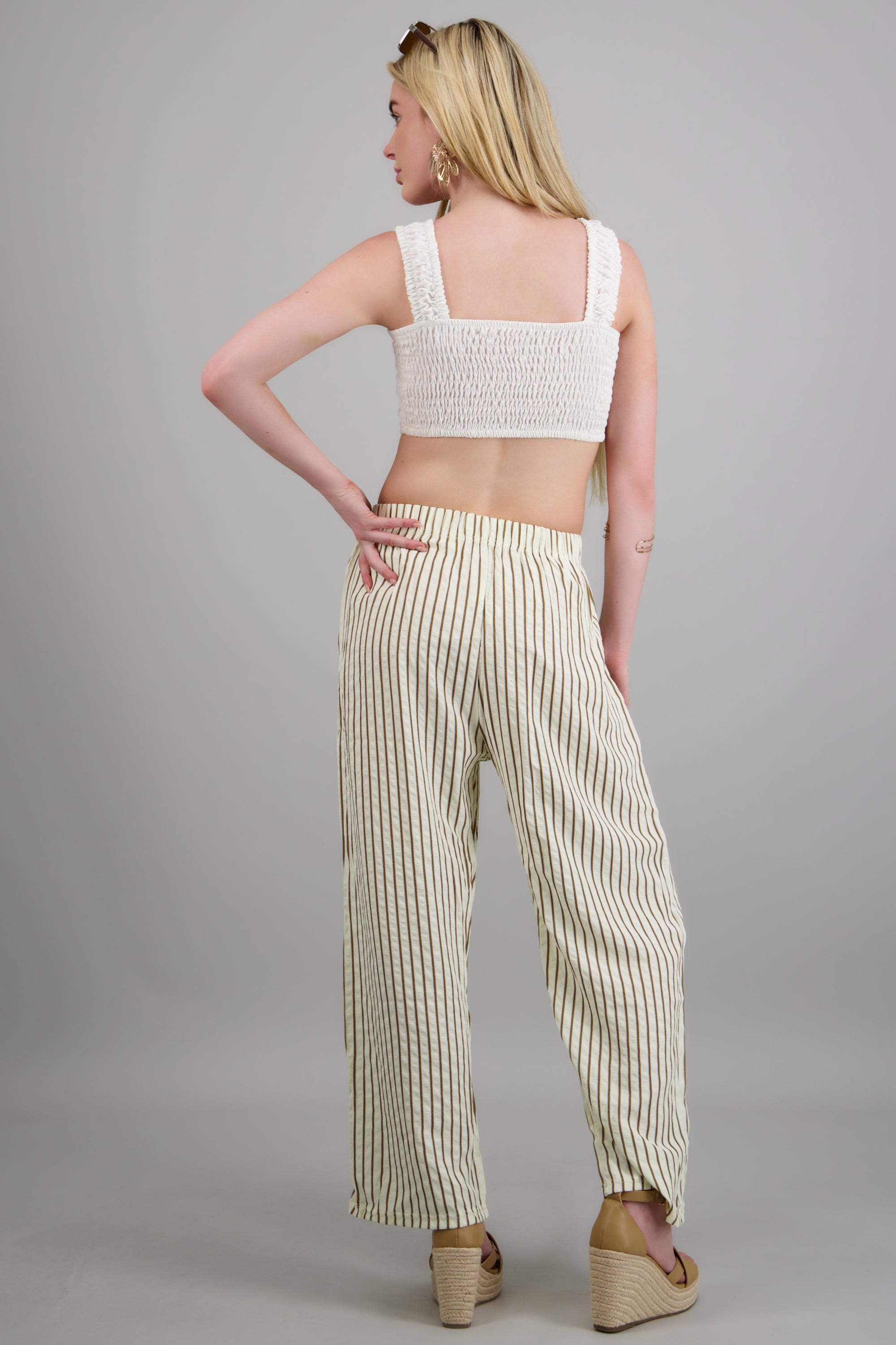 Pantalones rayas delgadas tela con textura AMARILLO COMBO
