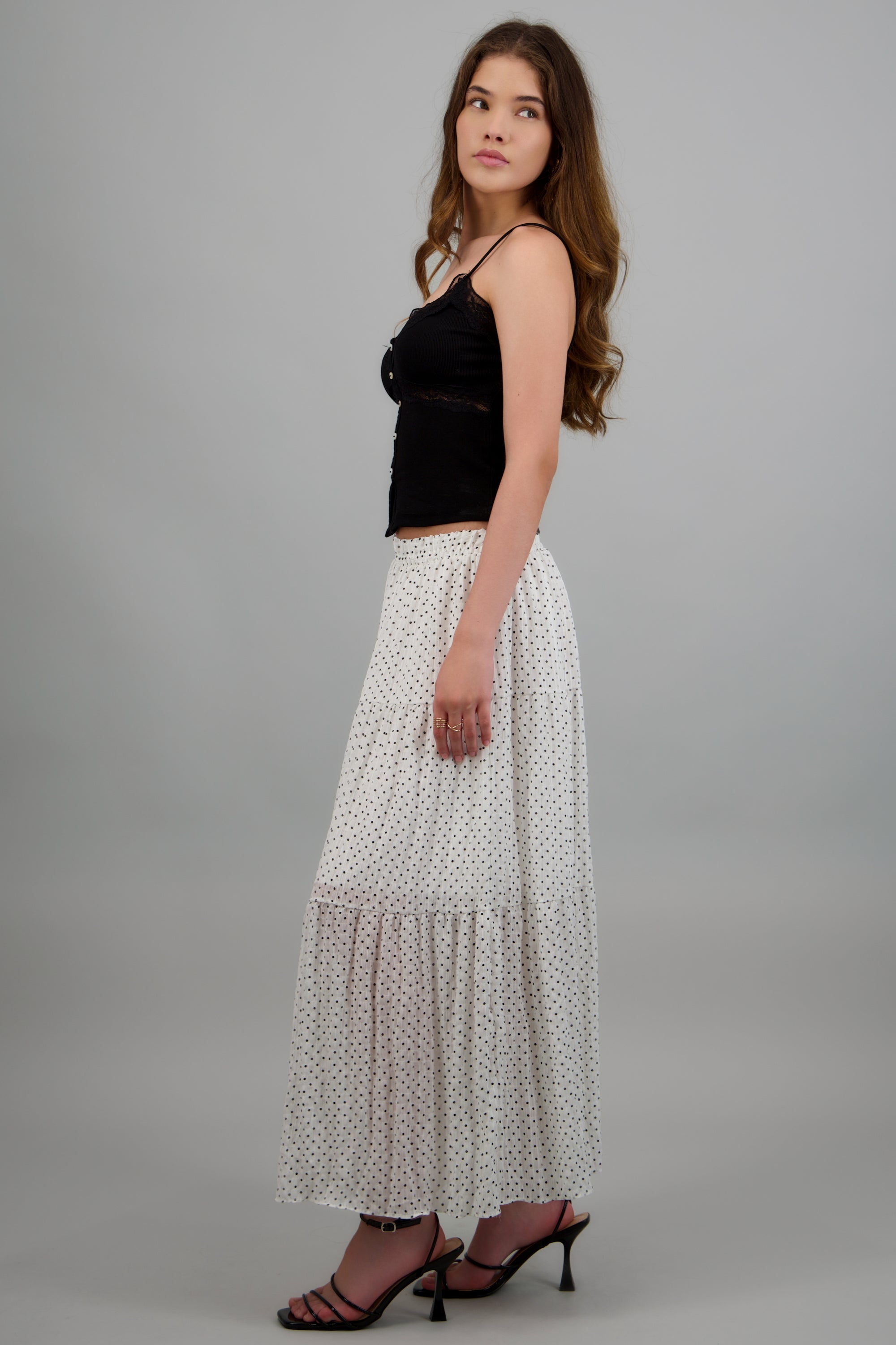 Falda midi polka dots BLANCO COMBO