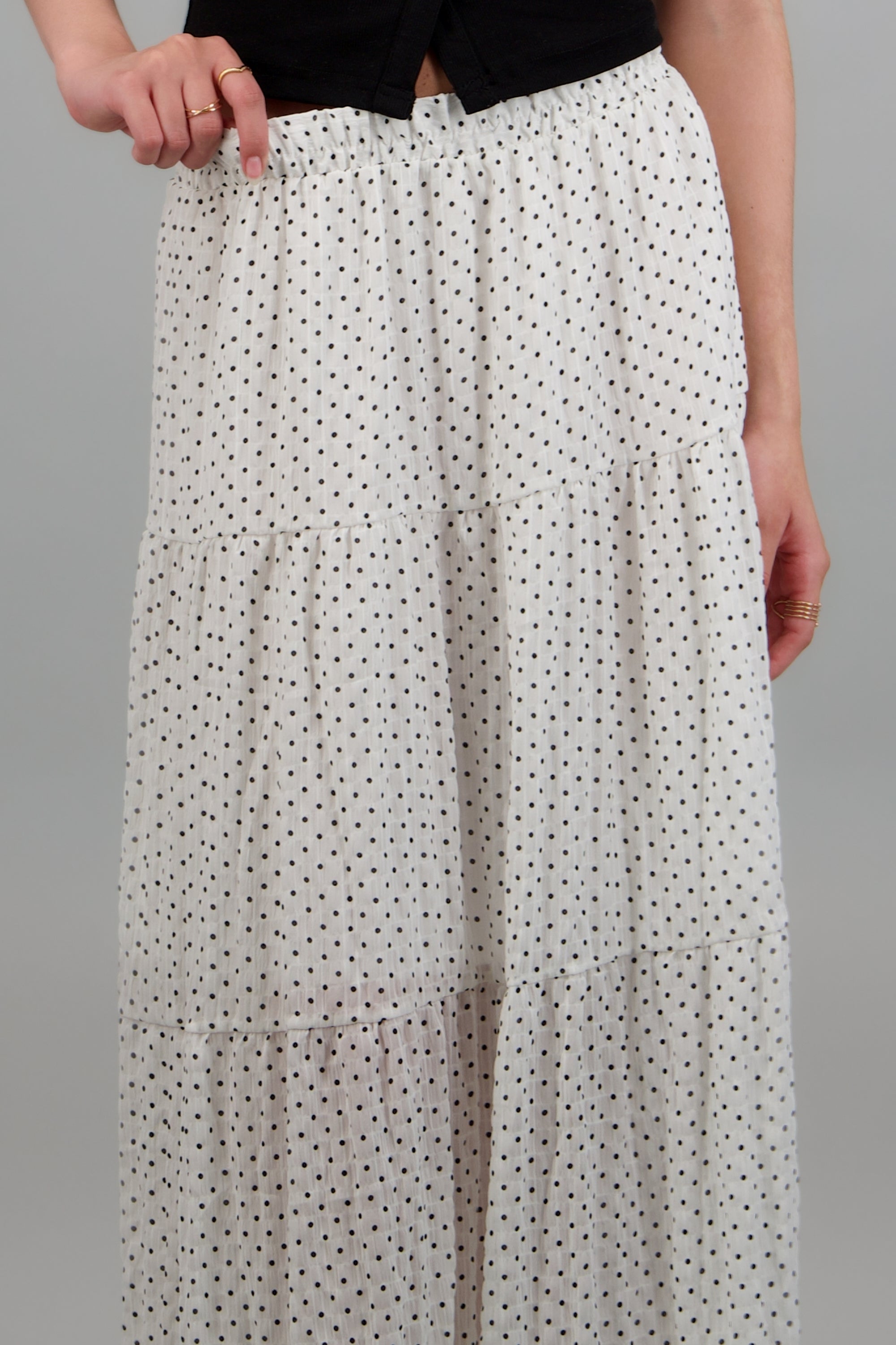 Falda midi polka dots BLANCO COMBO