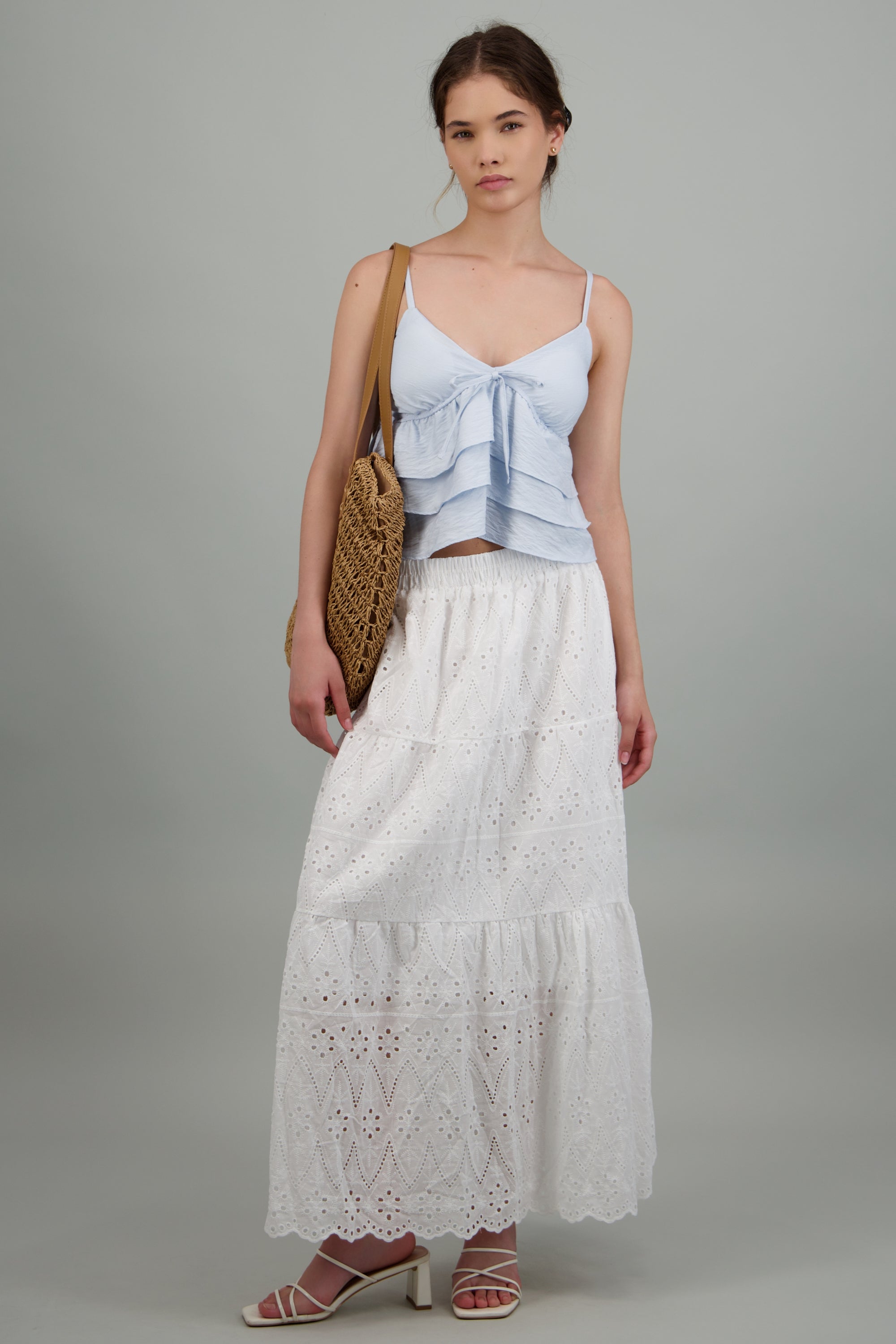 Falda midi con ojales bordados BLANCO
