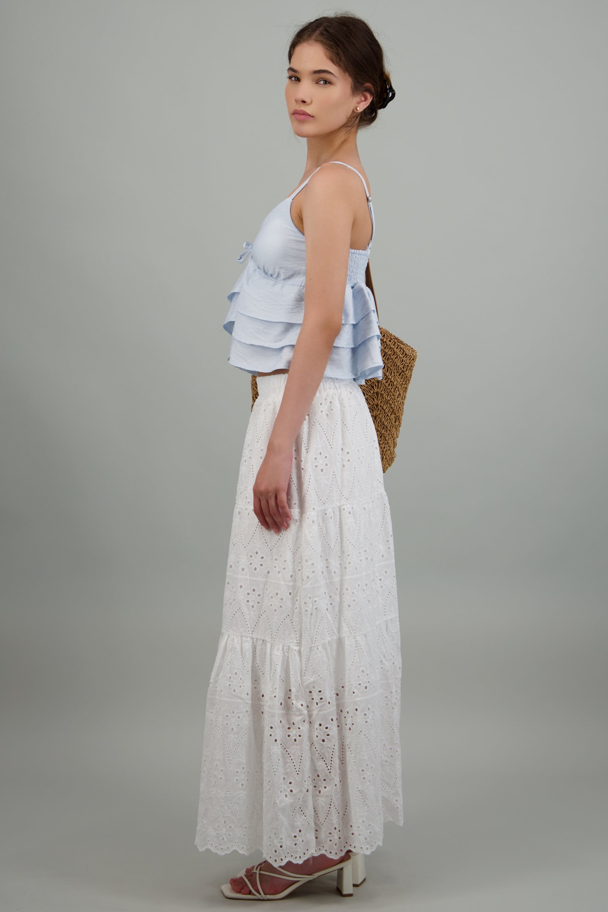 Falda midi con ojales bordados BLANCO