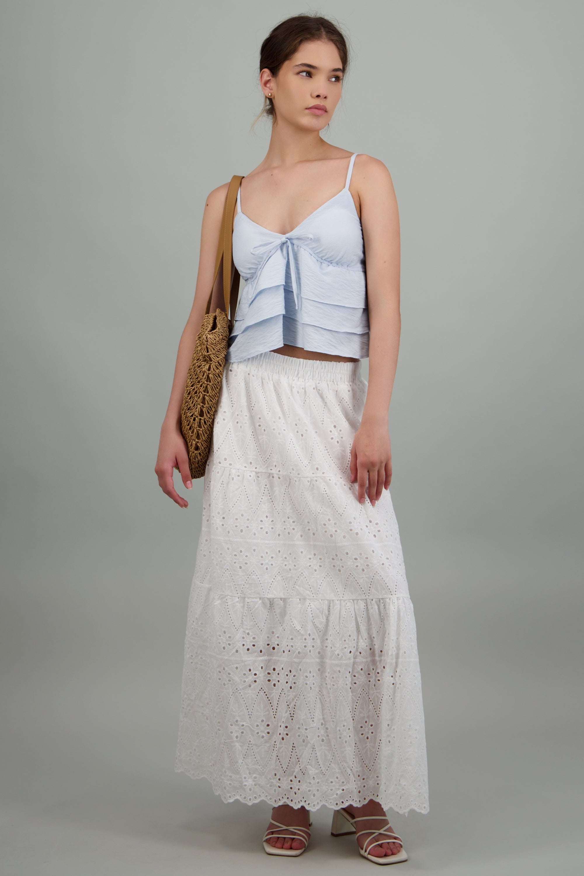 Falda midi con ojales bordados BLANCO