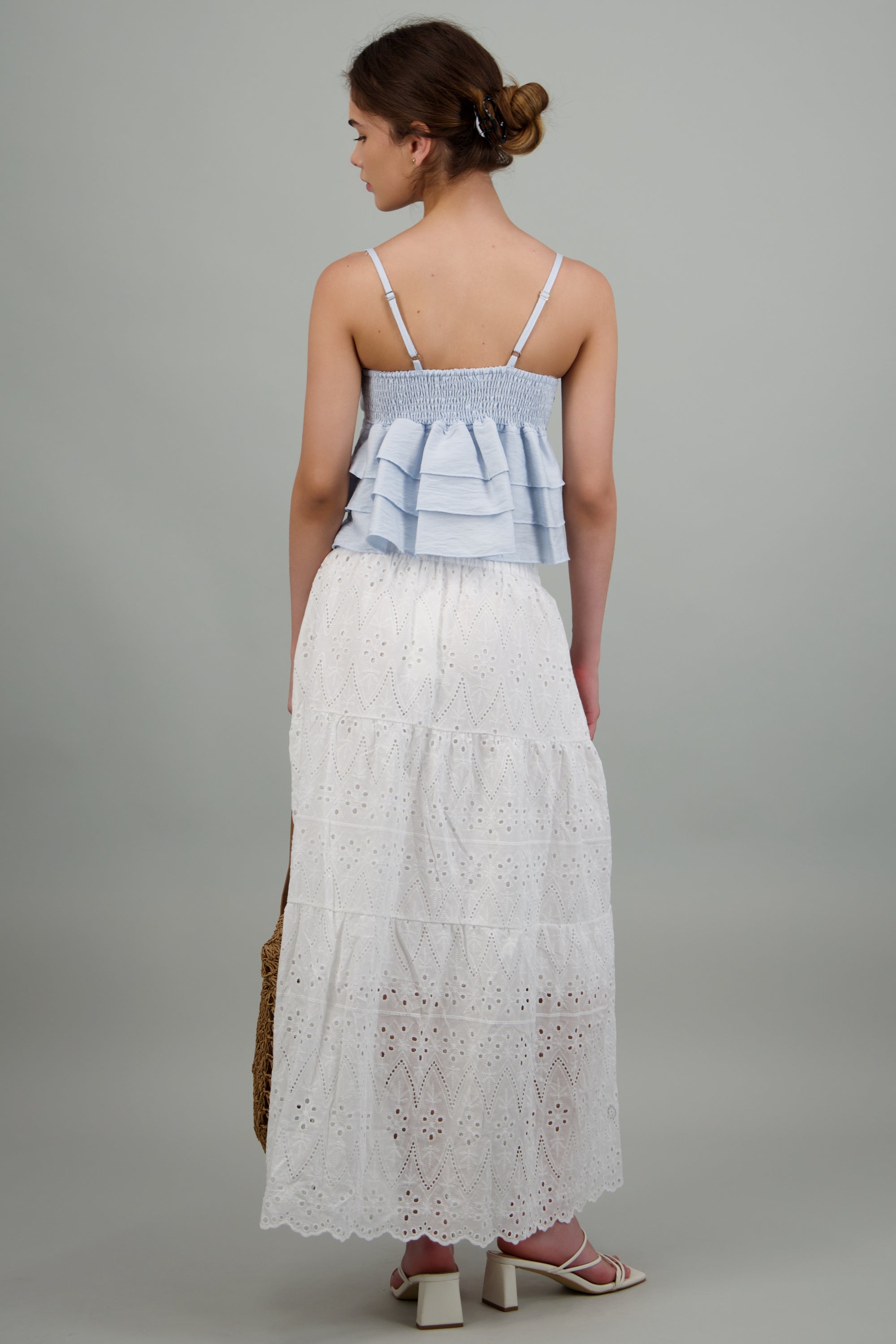 Falda midi con ojales bordados BLANCO