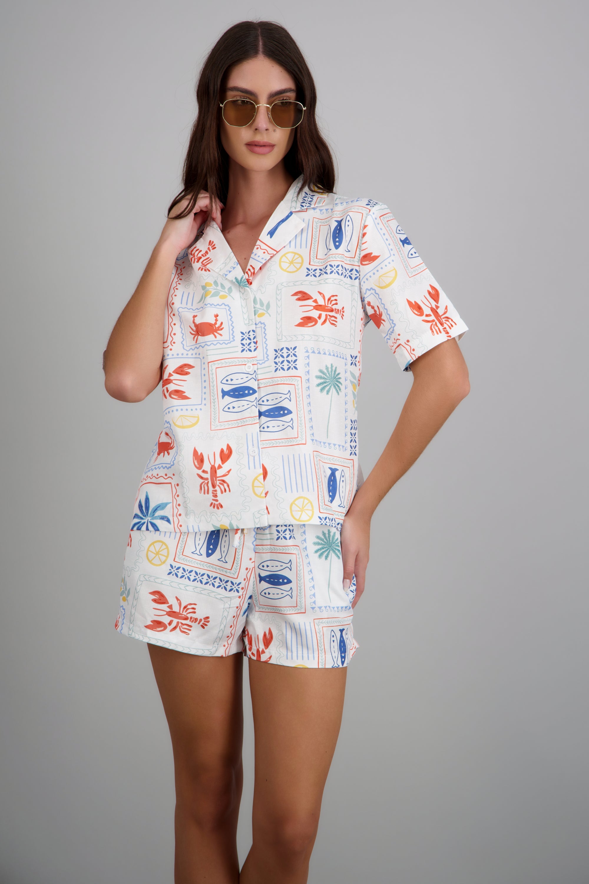 Camisa manga corta marina BLANCO COMBO