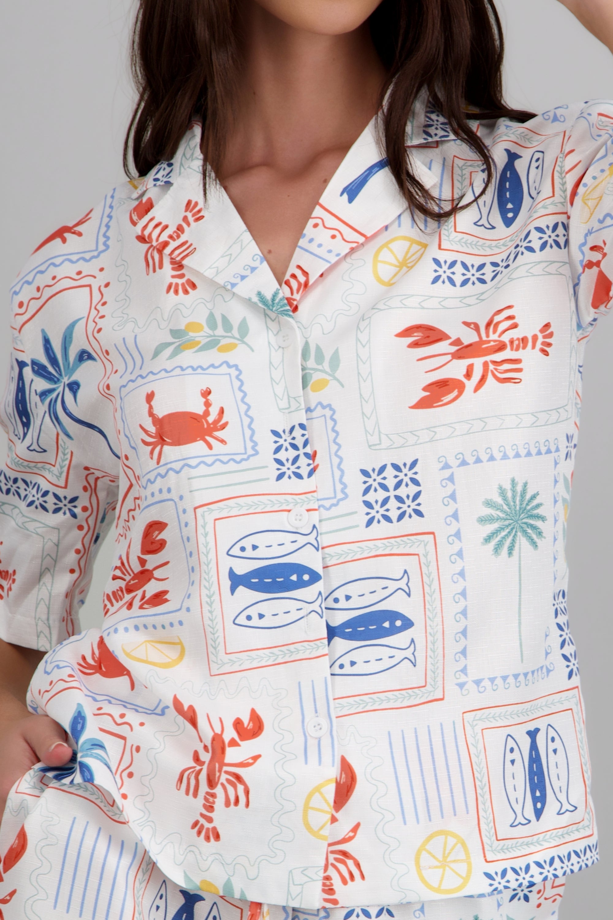 Camisa manga corta marina BLANCO COMBO