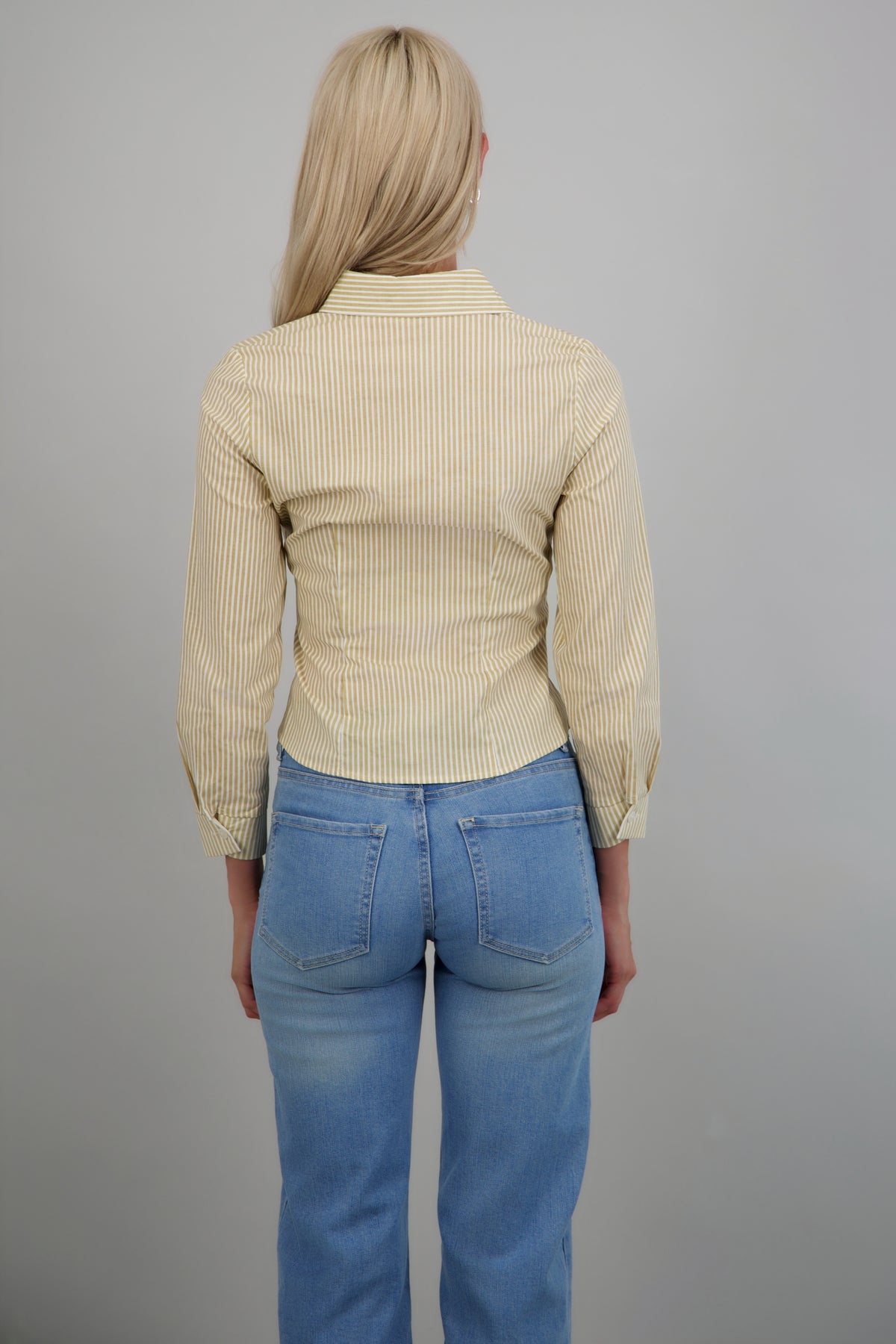 Camisa manga larga pinzas detalle rayas BEIGE