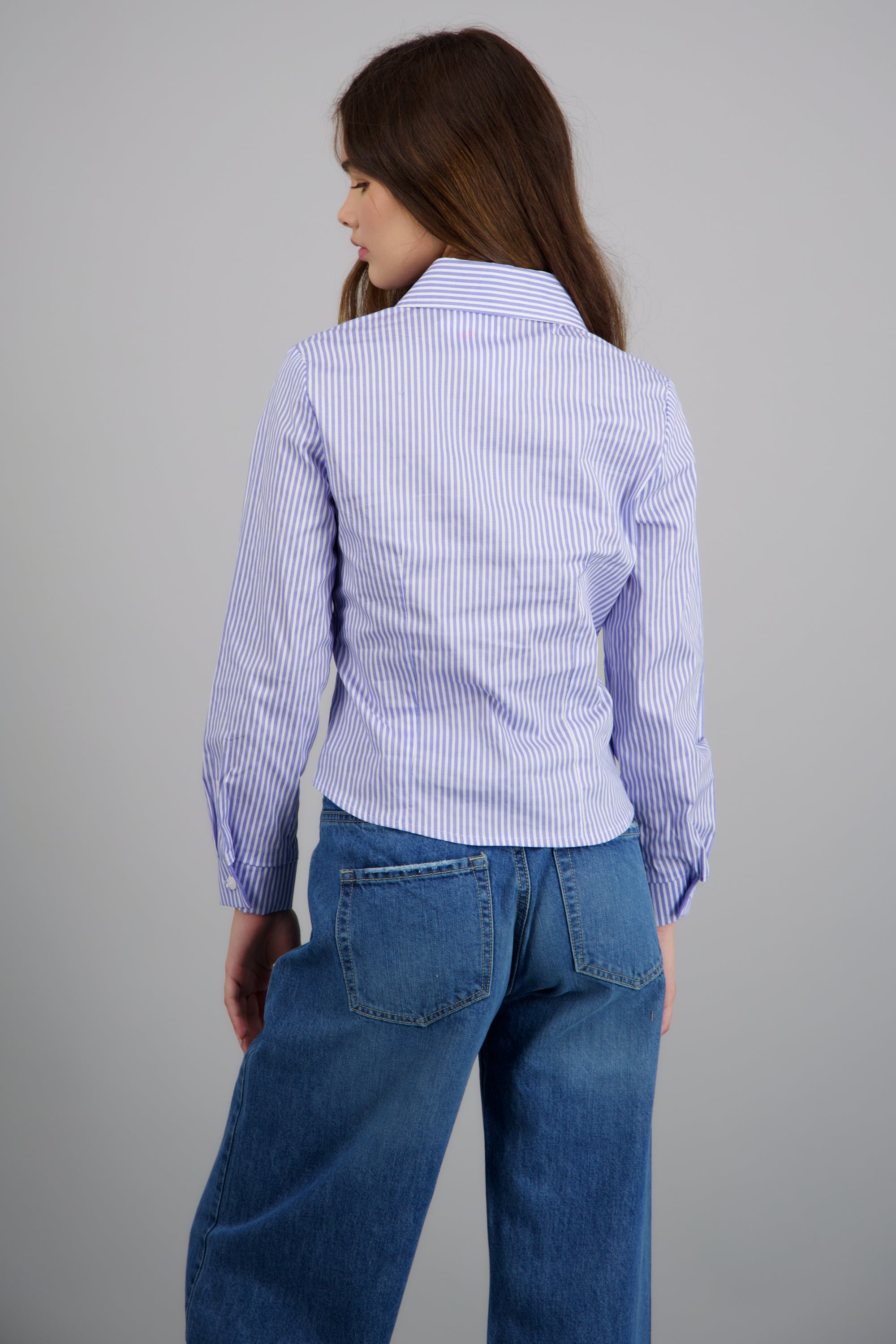 Camisa manga larga pinzas detalle rayas AZUL COMBO