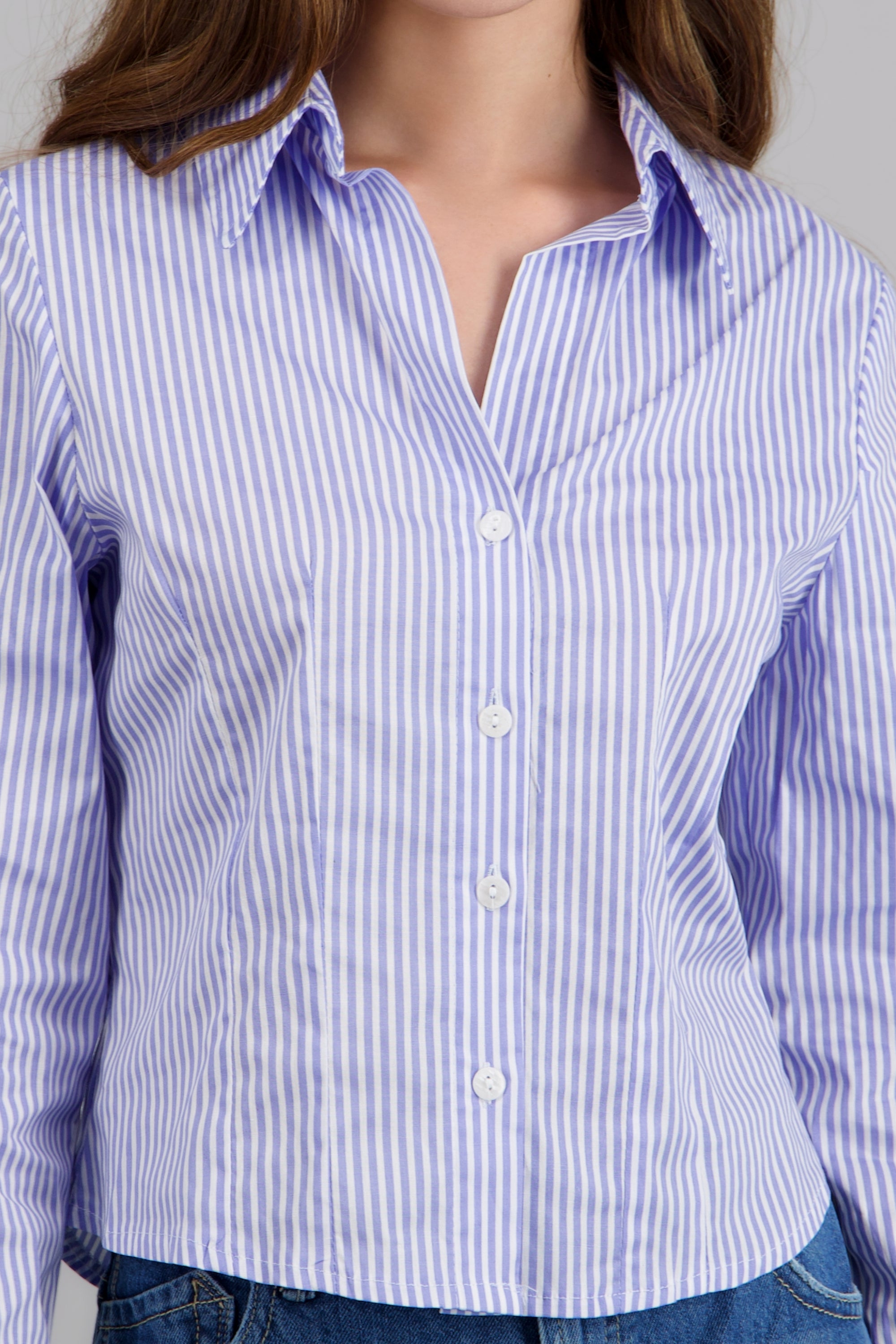 Camisa manga larga pinzas detalle rayas AZUL COMBO