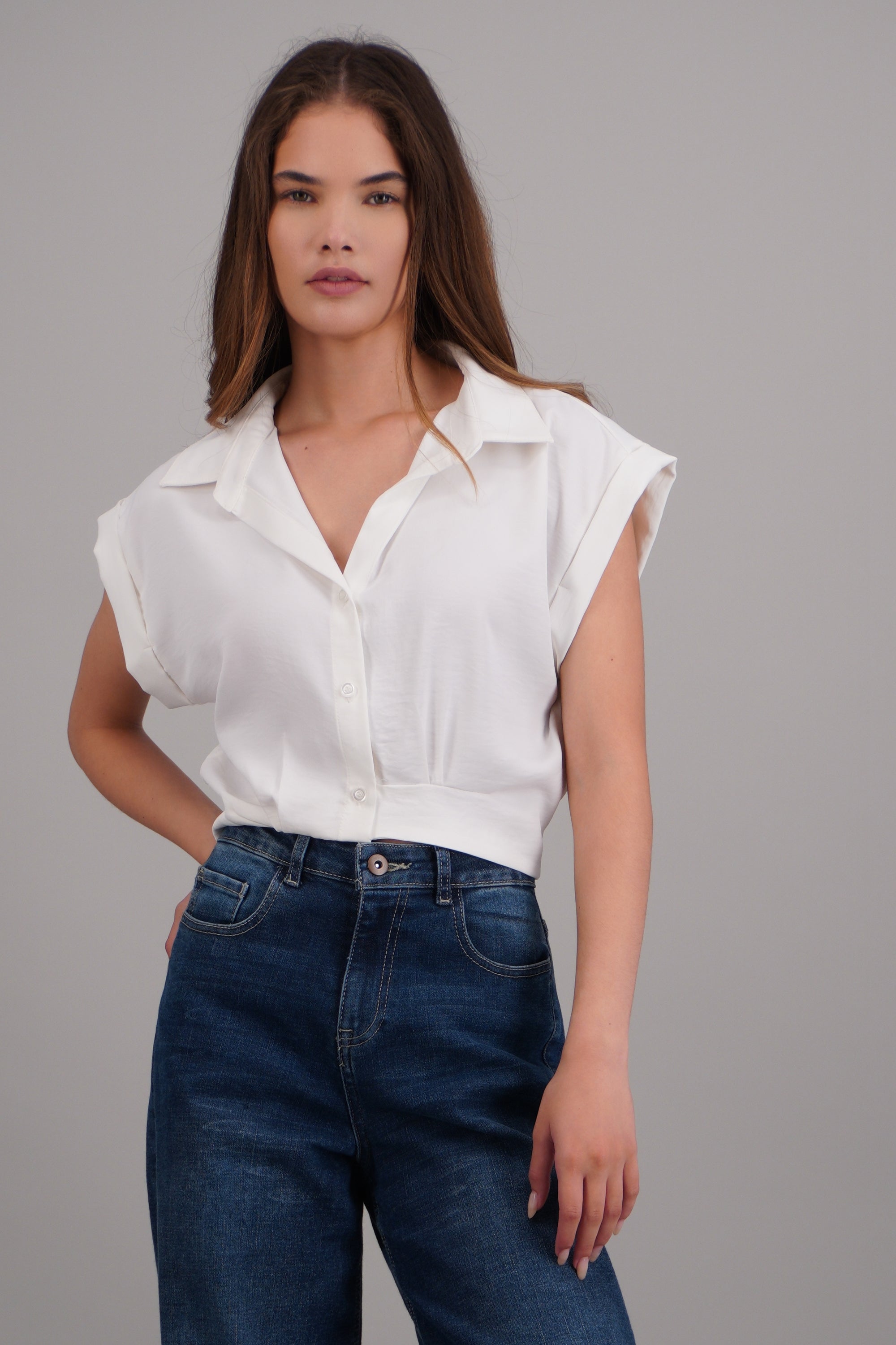 camisa crop manga corta BLANCO
