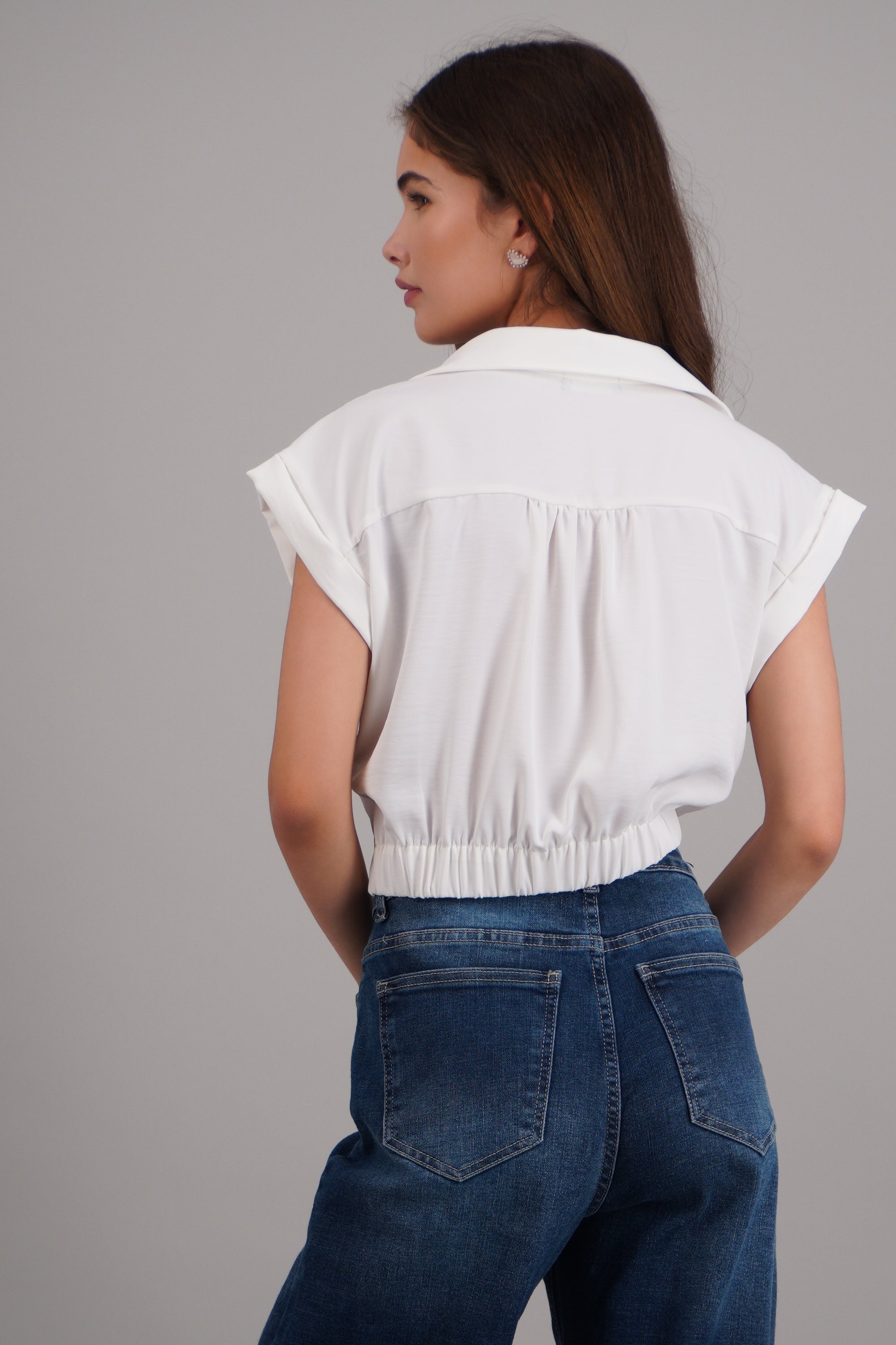 camisa crop manga corta BLANCO