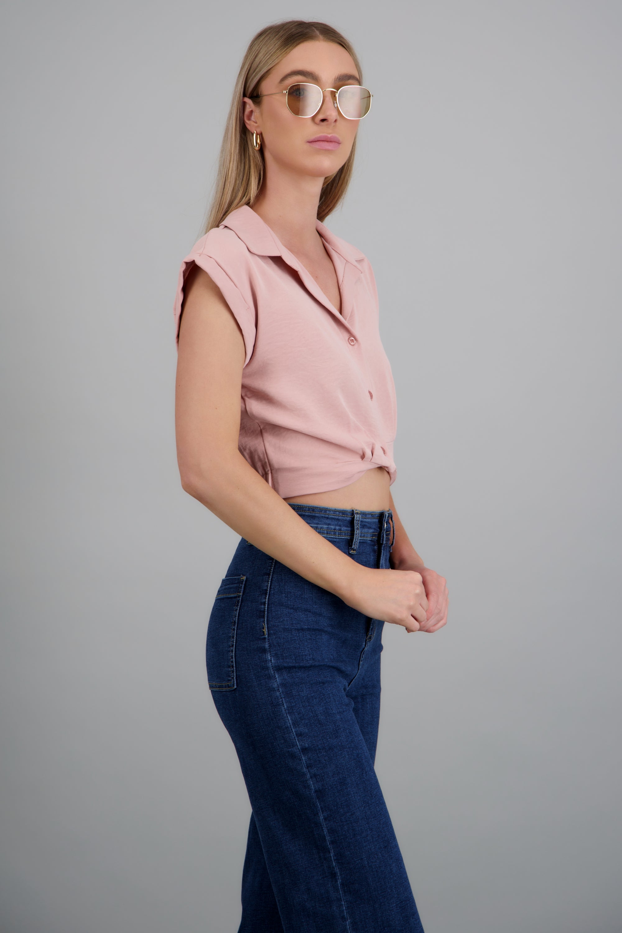 camisa crop manga corta ROSA PASTEL