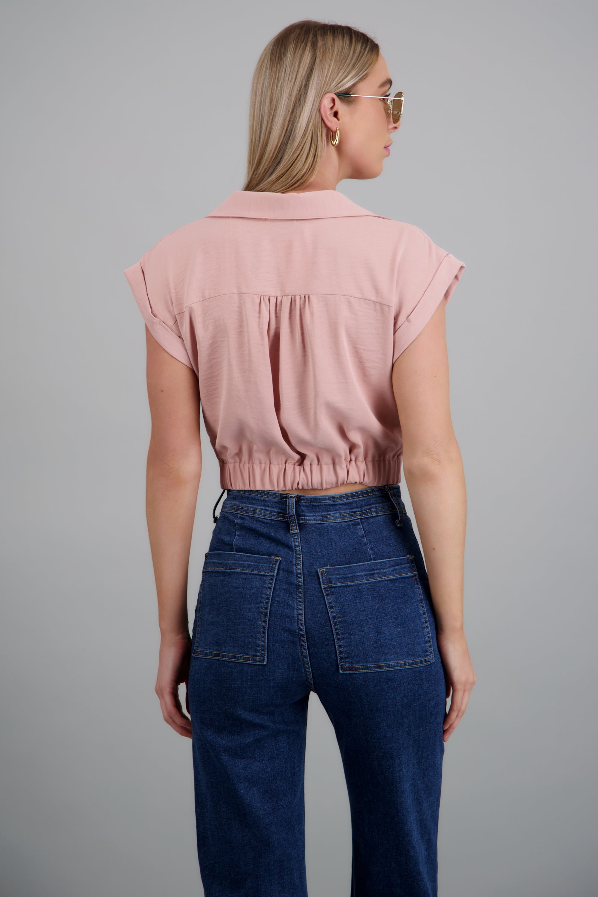 camisa crop manga corta ROSA PASTEL